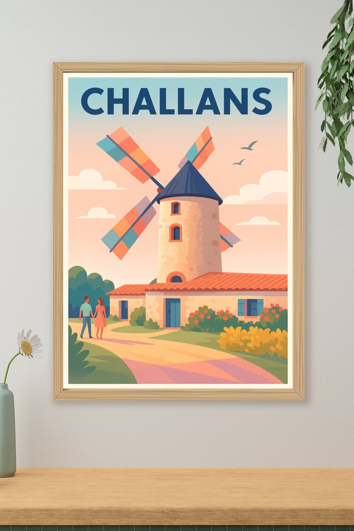 Affiche Challans — Le charme du moulin coloré · poster d'art de Challans
