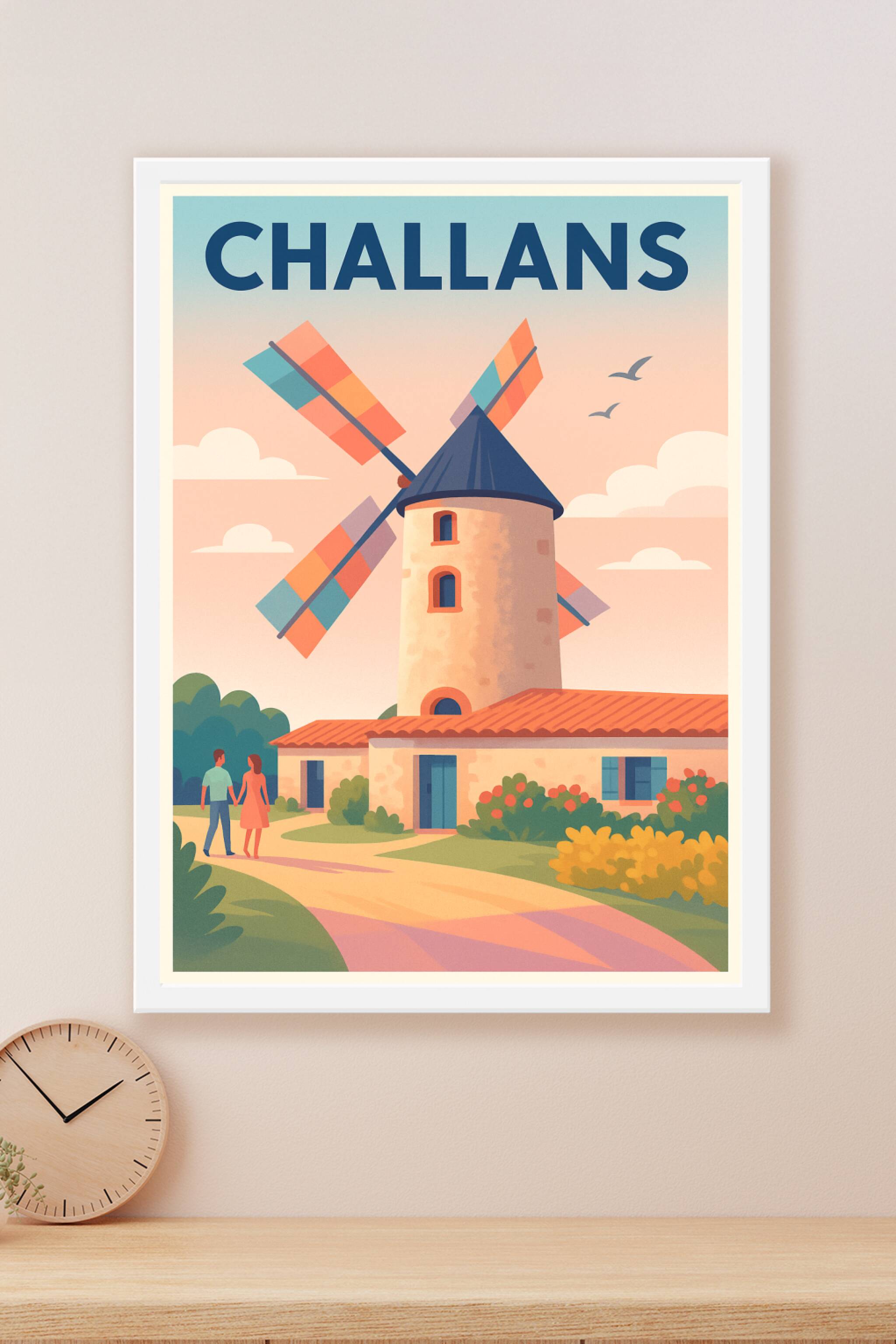 Affiche Challans — Le charme du moulin coloré · poster d'art de Challans