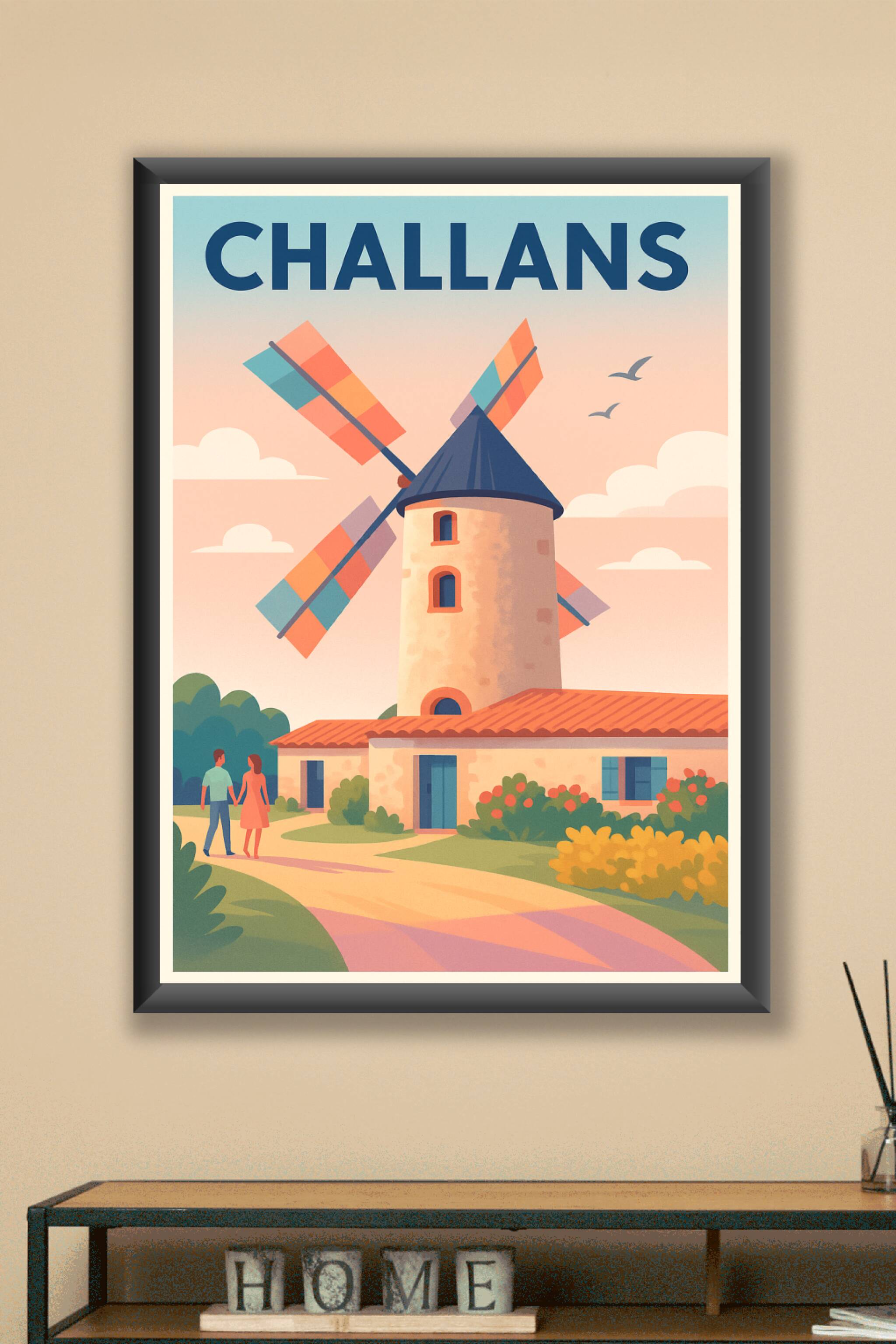 Affiche Challans — Le charme du moulin coloré · poster d'art de Challans