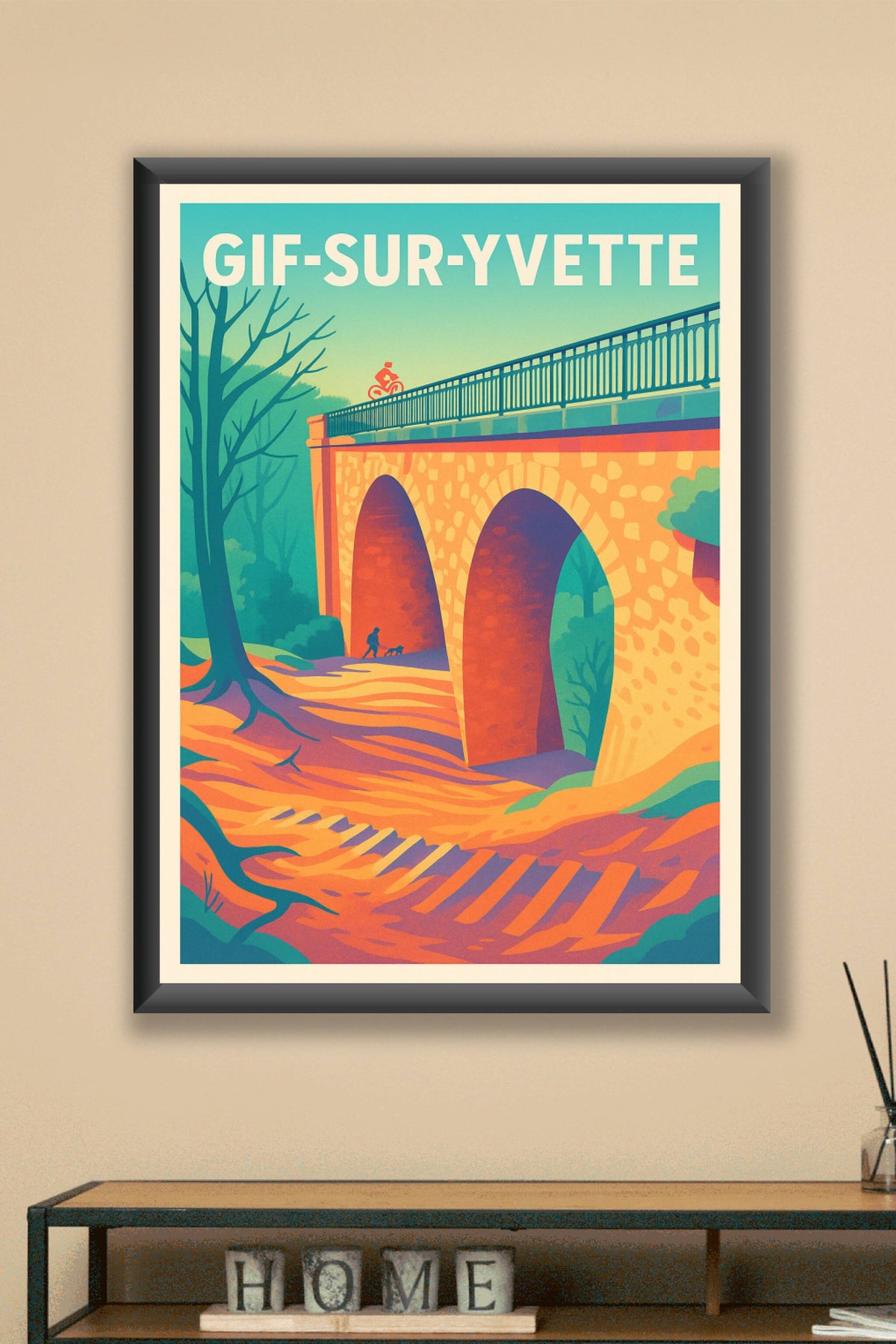 Affiche Gif-sur-Yvette — Évasion au pont pittoresque · poster d'art de Gif-sur-Yvette