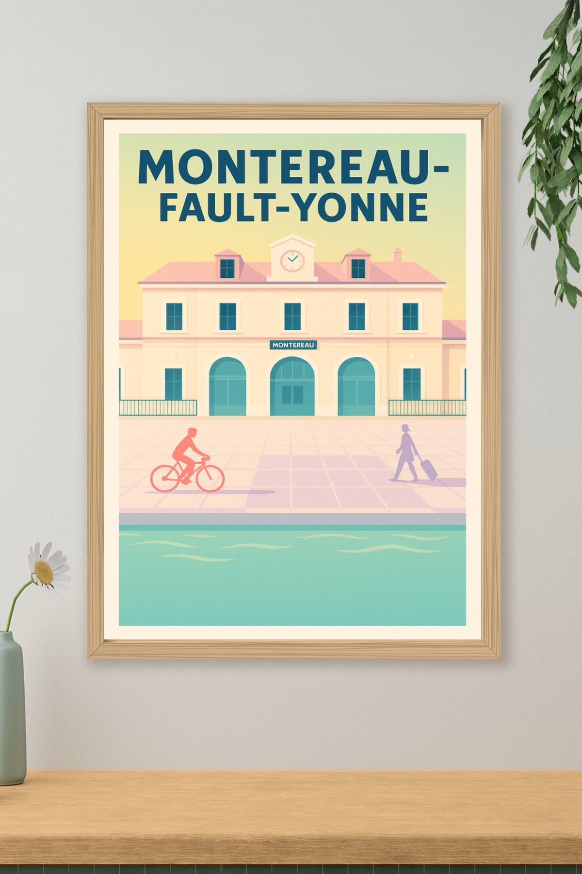 Affiche Montereau-Fault-Yonne — Ambiance tranquille au bord de l'eau · poster d'art de Montereau-Fault-Yonne
