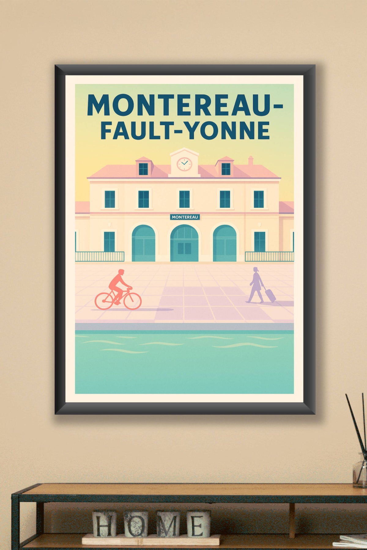 Affiche Montereau-Fault-Yonne — Ambiance tranquille au bord de l'eau · poster d'art de Montereau-Fault-Yonne