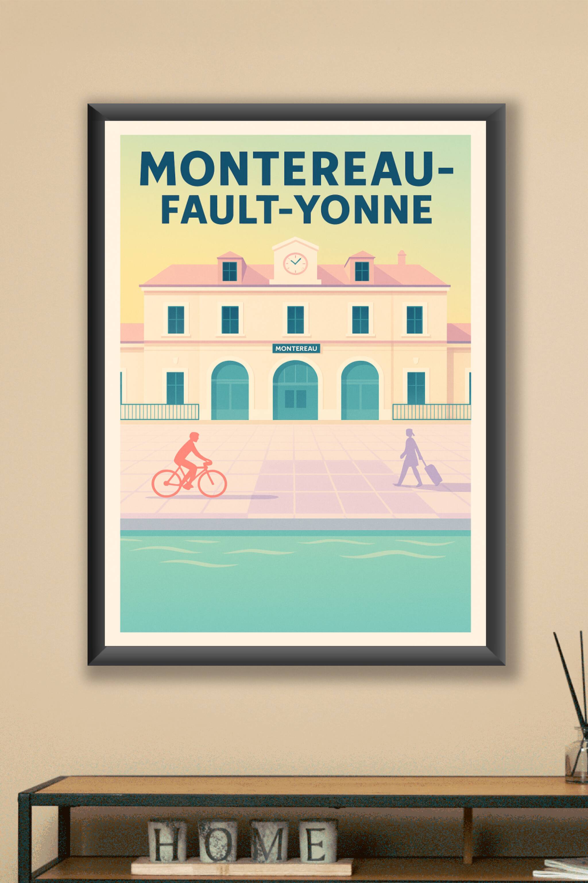Affiche Montereau-Fault-Yonne — Ambiance tranquille au bord de l'eau · poster d'art de Montereau-Fault-Yonne