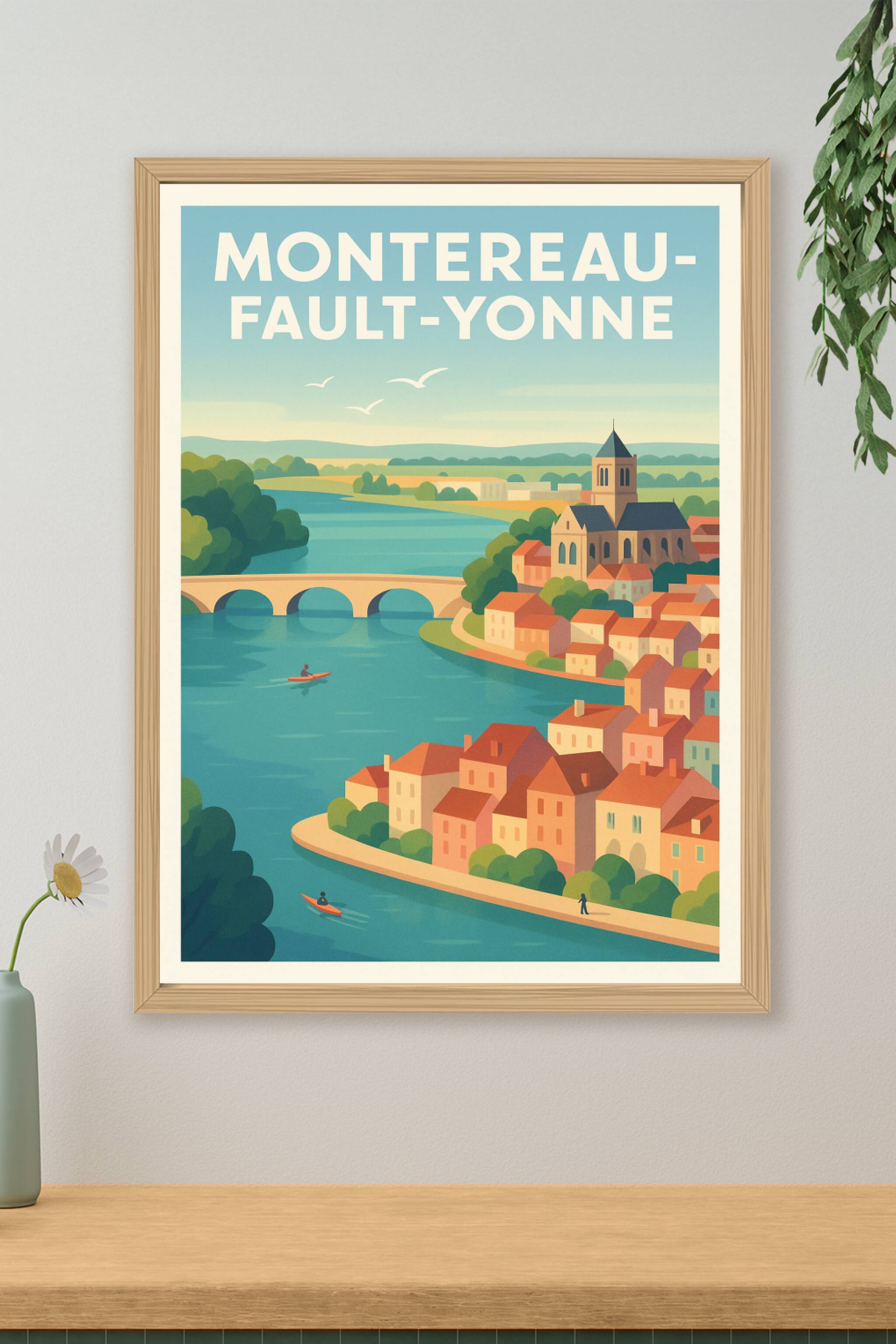 Affiche Montereau-Fault-Yonne — Charme paisible au bord de l'eau · poster d'art de Montereau-Fault-Yonne