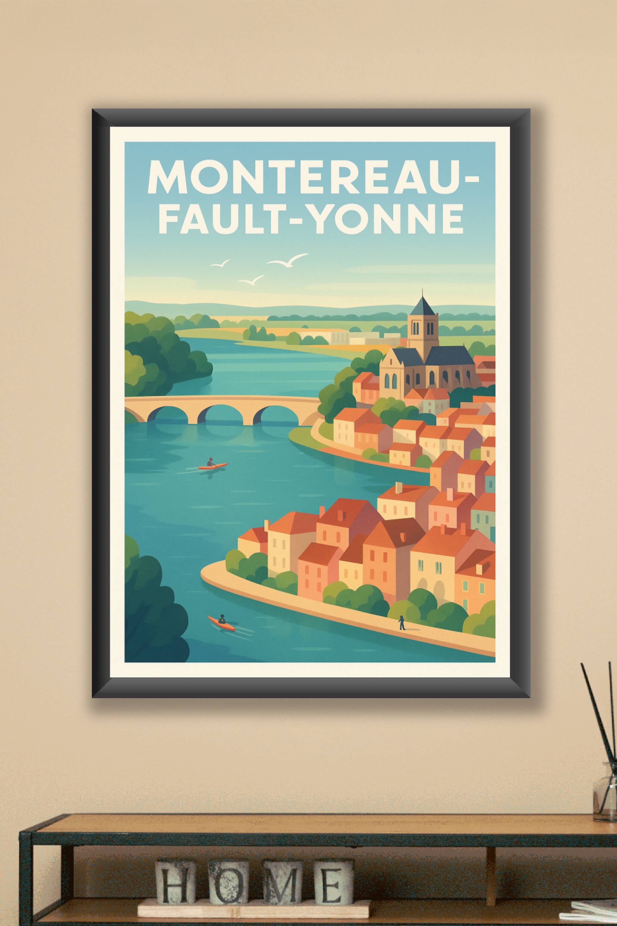 Affiche Montereau-Fault-Yonne — Charme paisible au bord de l'eau · poster d'art de Montereau-Fault-Yonne