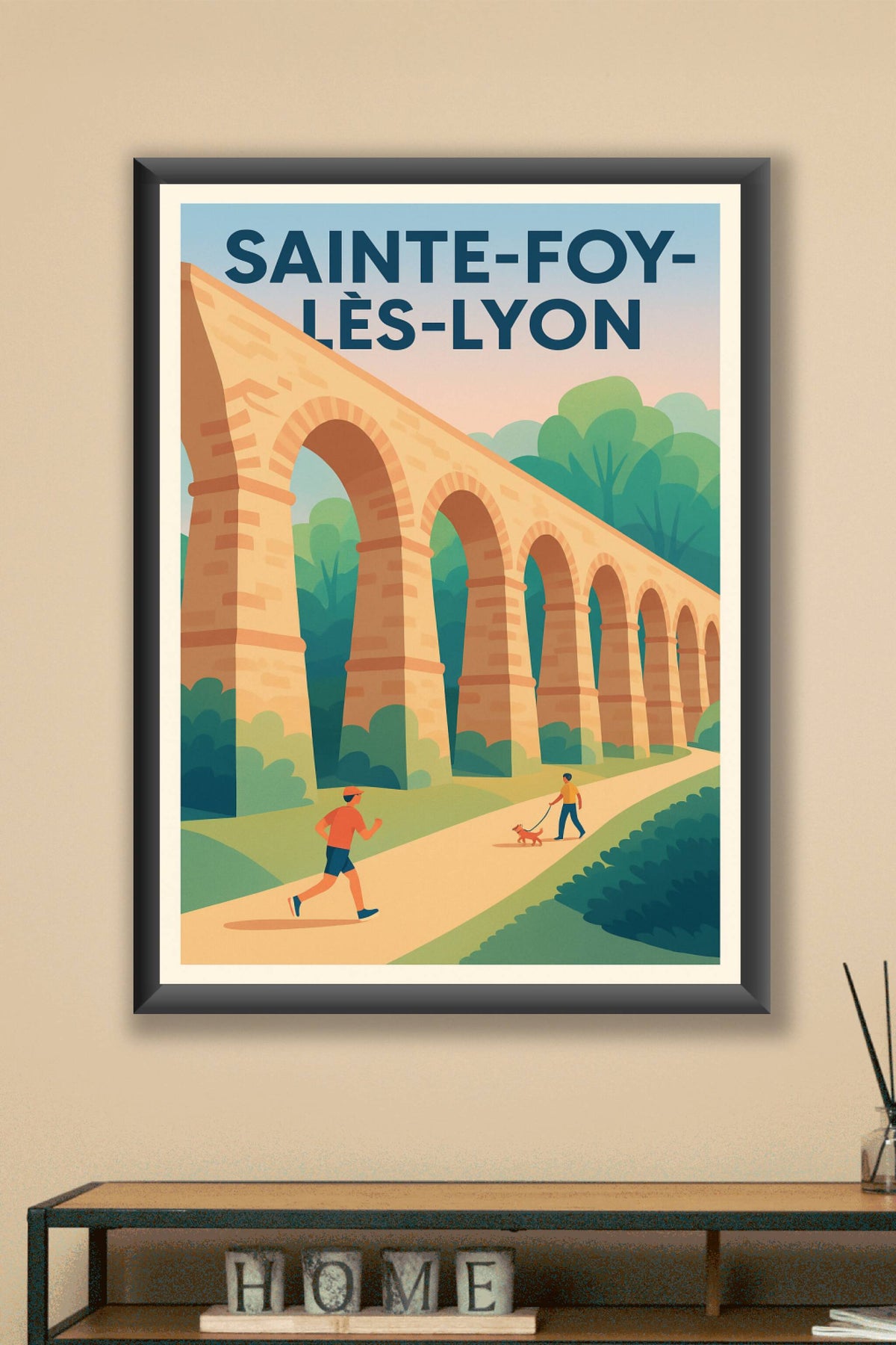 Affiche Sainte-Foy-lès-Lyon — L'élégance du Pont Roman en pleine nature · poster d'art de Sainte-Foy-lès-Lyon