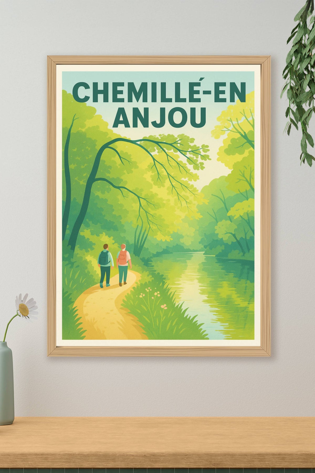 Affiche Chemillé-en-Anjou — Promenade bucolique au fil de l'eau · poster d'art de Chemillé-en-Anjou