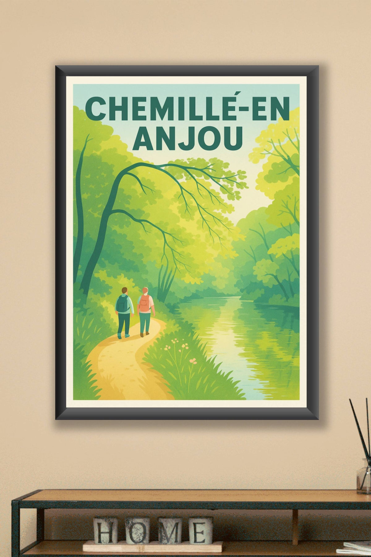Affiche Chemillé-en-Anjou — Promenade bucolique au fil de l'eau · poster d'art de Chemillé-en-Anjou