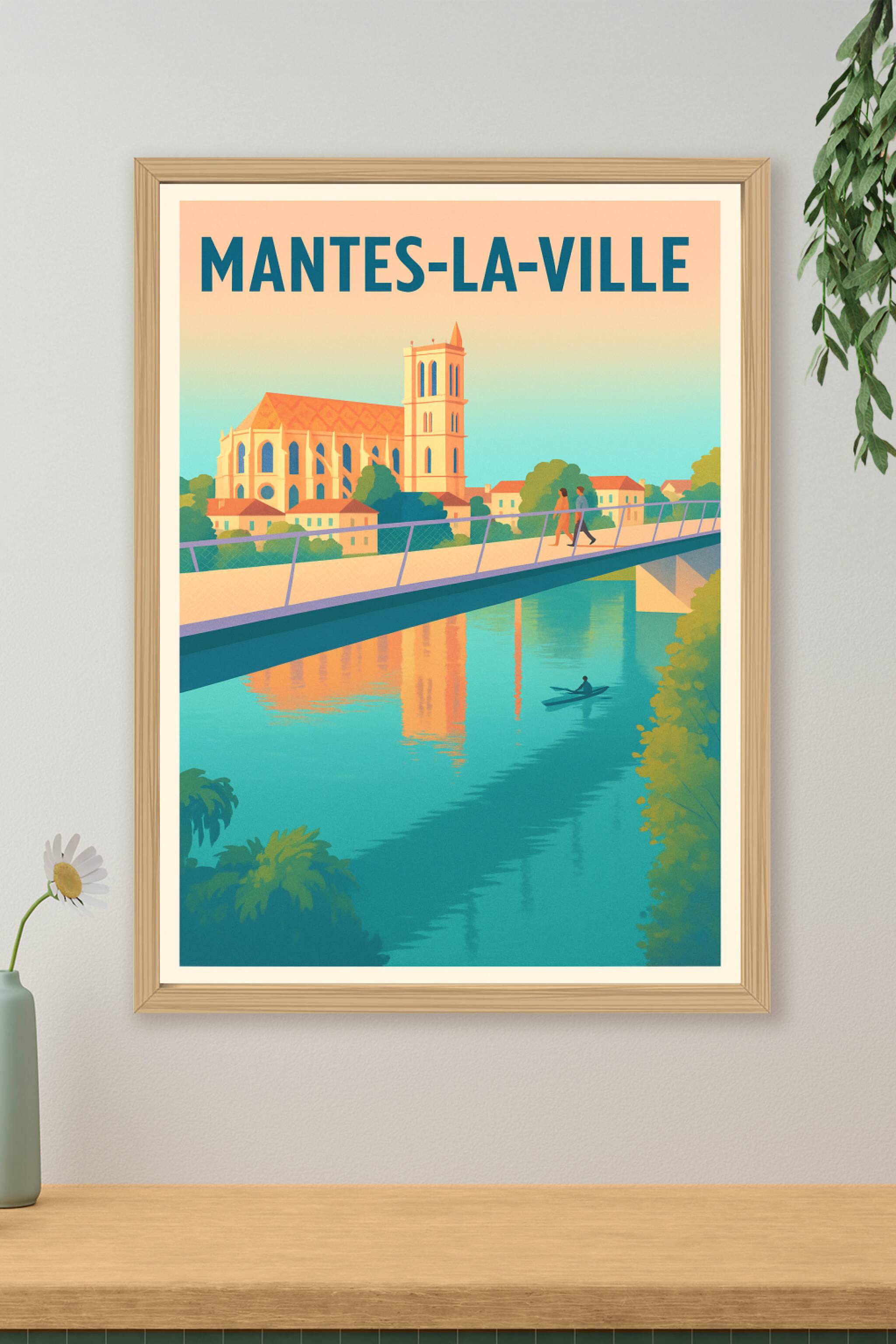 Affiche Mantes-la-Ville — Charme paisible au bord de l'eau · poster d'art de Mantes-la-Ville