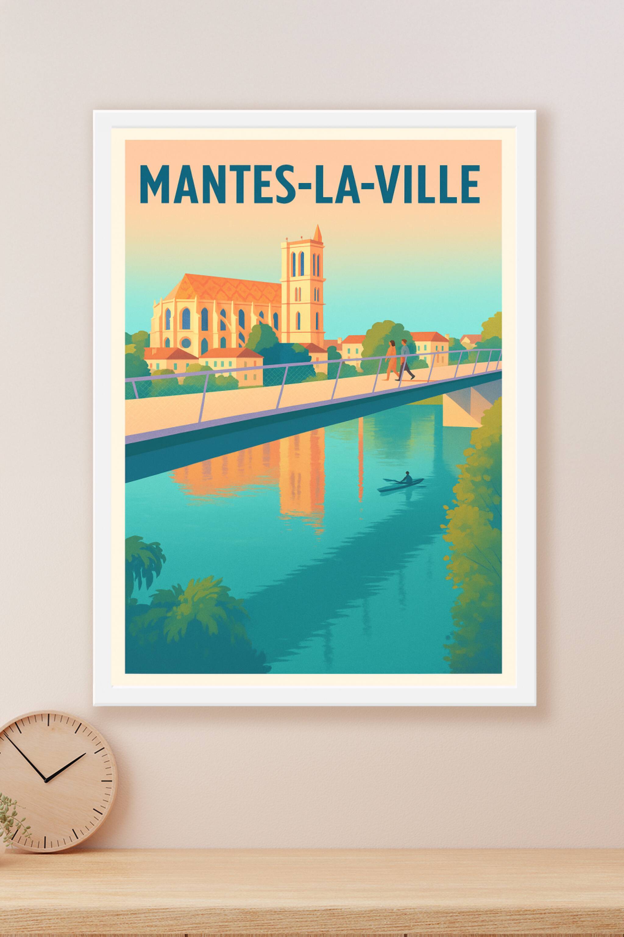 Affiche Mantes-la-Ville — Charme paisible au bord de l'eau · poster d'art de Mantes-la-Ville