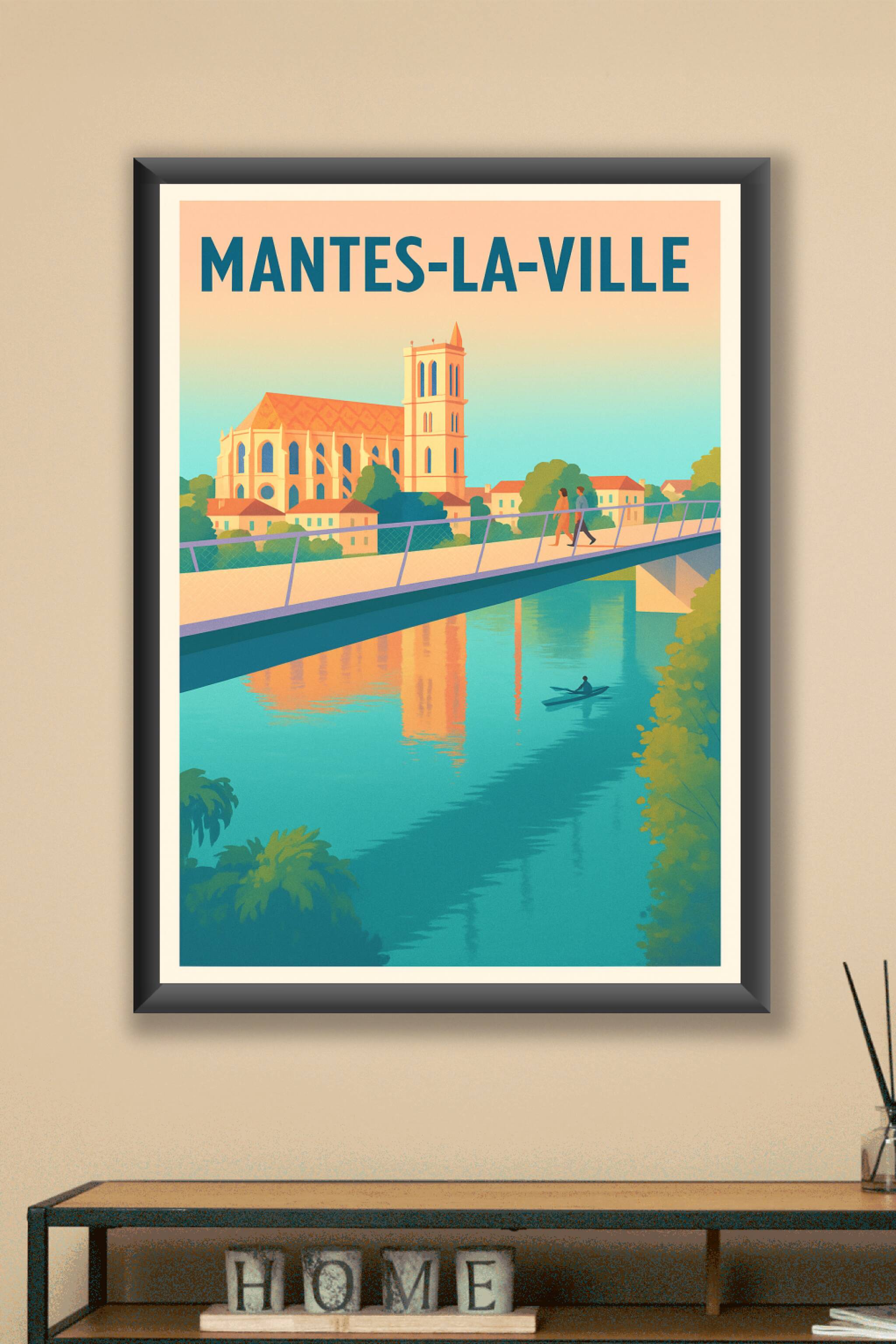 Affiche Mantes-la-Ville — Charme paisible au bord de l'eau · poster d'art de Mantes-la-Ville