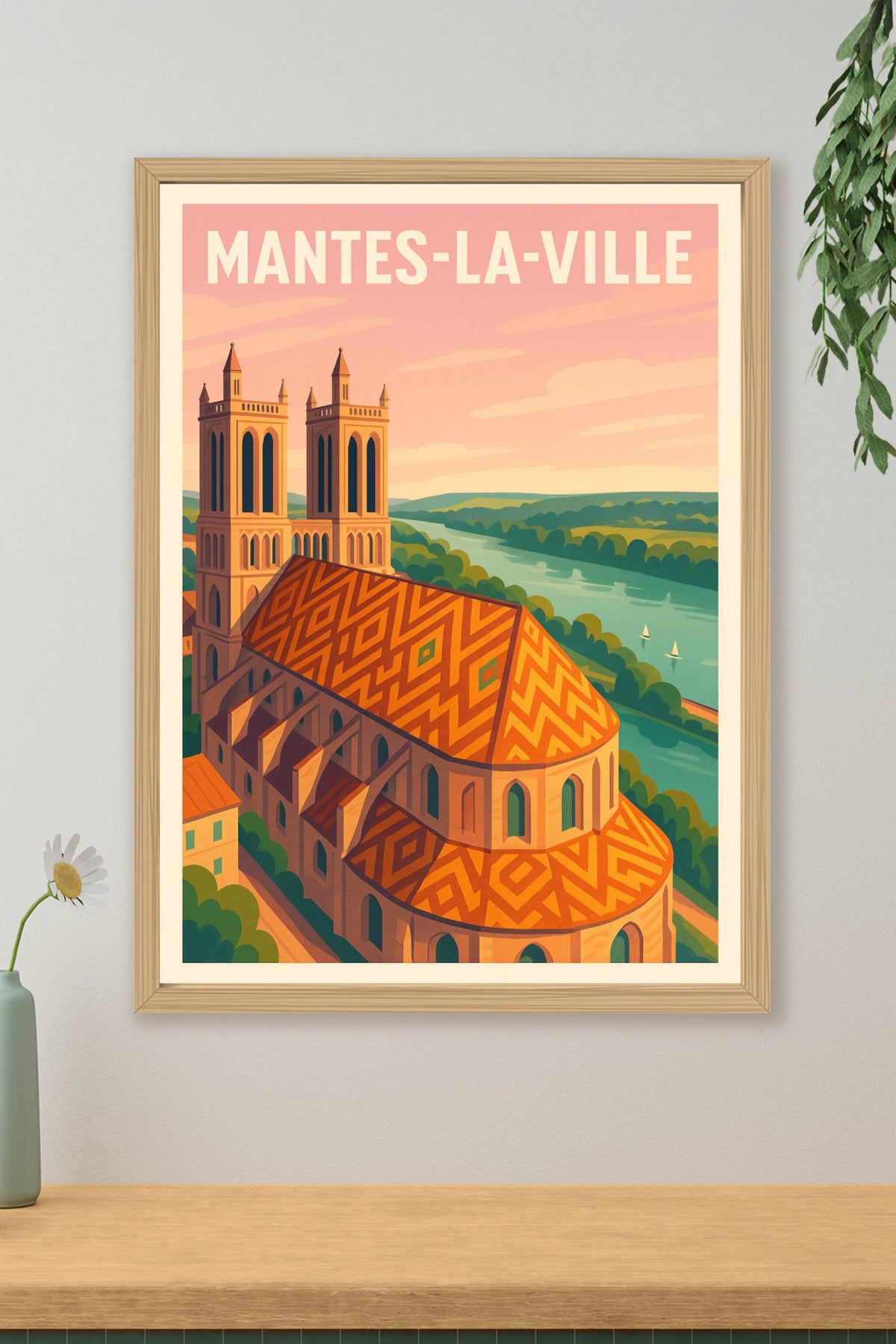 Affiche Mantes-la-Ville — Charme et patrimoine en bord de Seine · poster d'art de Mantes-la-Ville