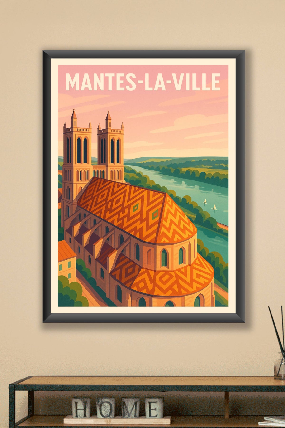 Affiche Mantes-la-Ville — Charme et patrimoine en bord de Seine · poster d'art de Mantes-la-Ville