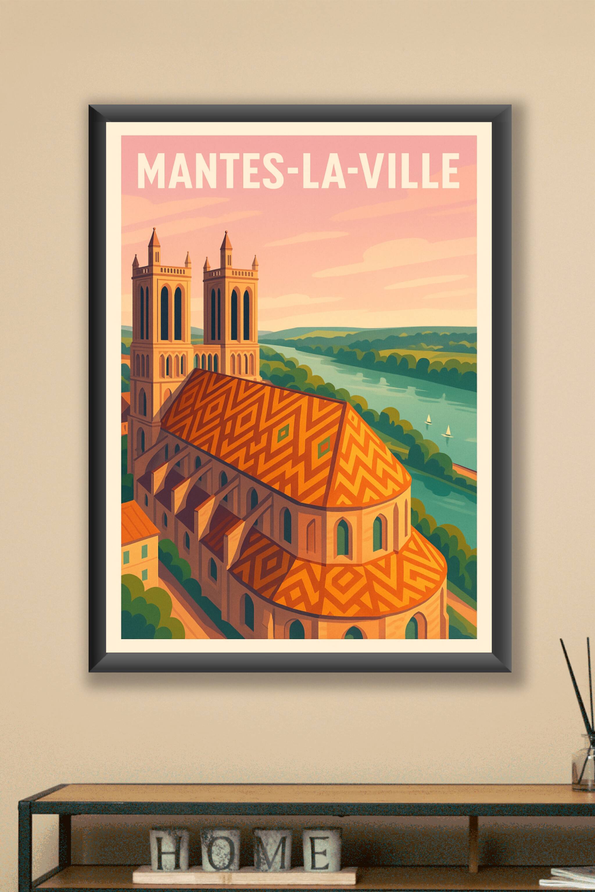 Affiche Mantes-la-Ville — Charme et patrimoine en bord de Seine · poster d'art de Mantes-la-Ville
