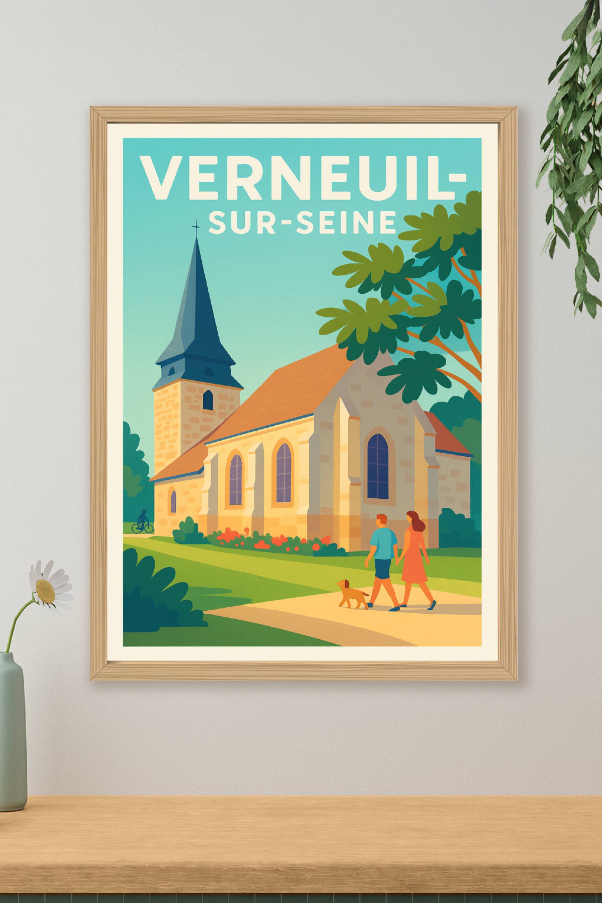 Affiche de Verneuil-sur-Seine - L'église au cœur d'un village paisible