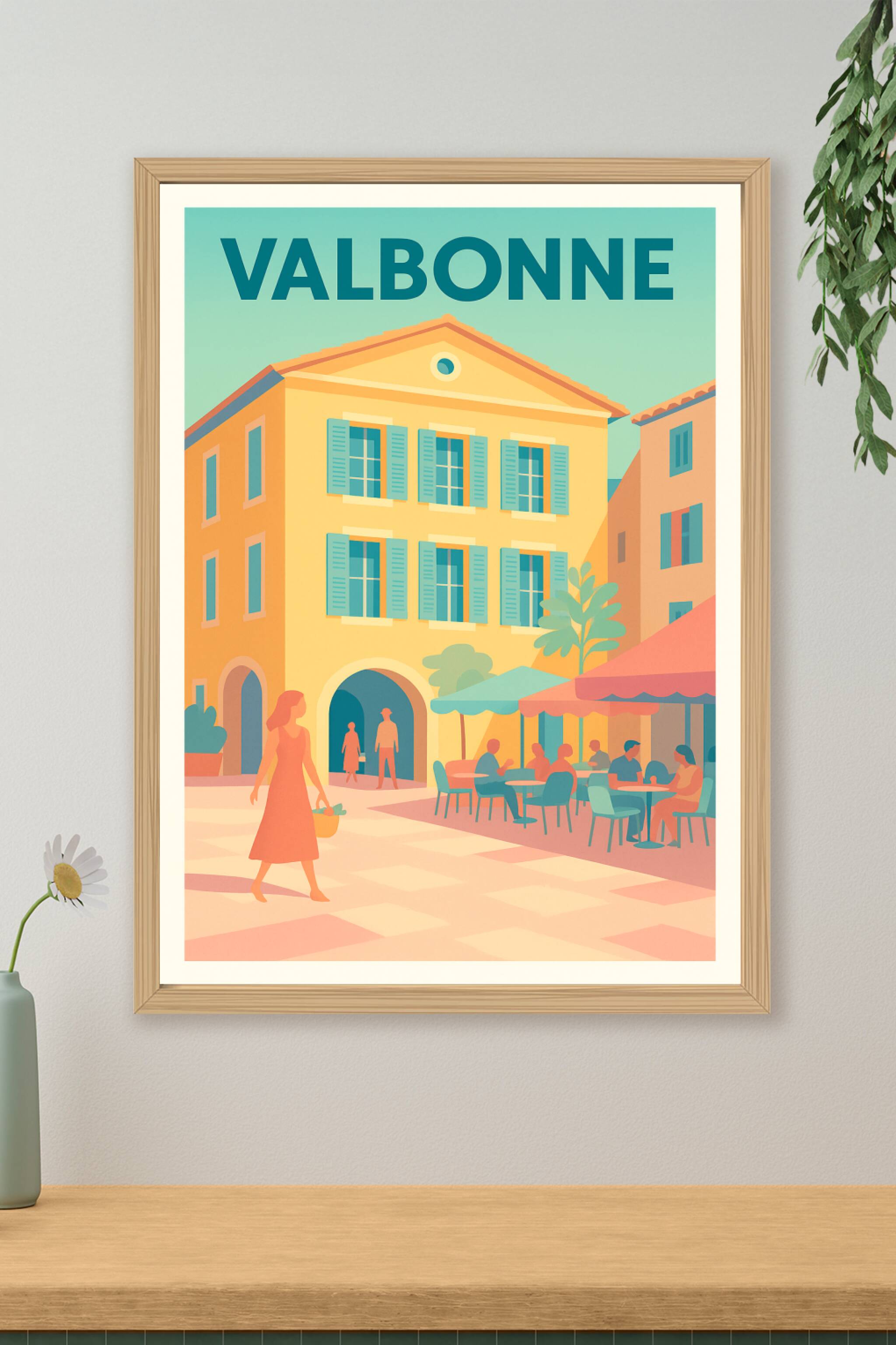 Affiche de Valbonne - L'élégance d'une place ensoleillée