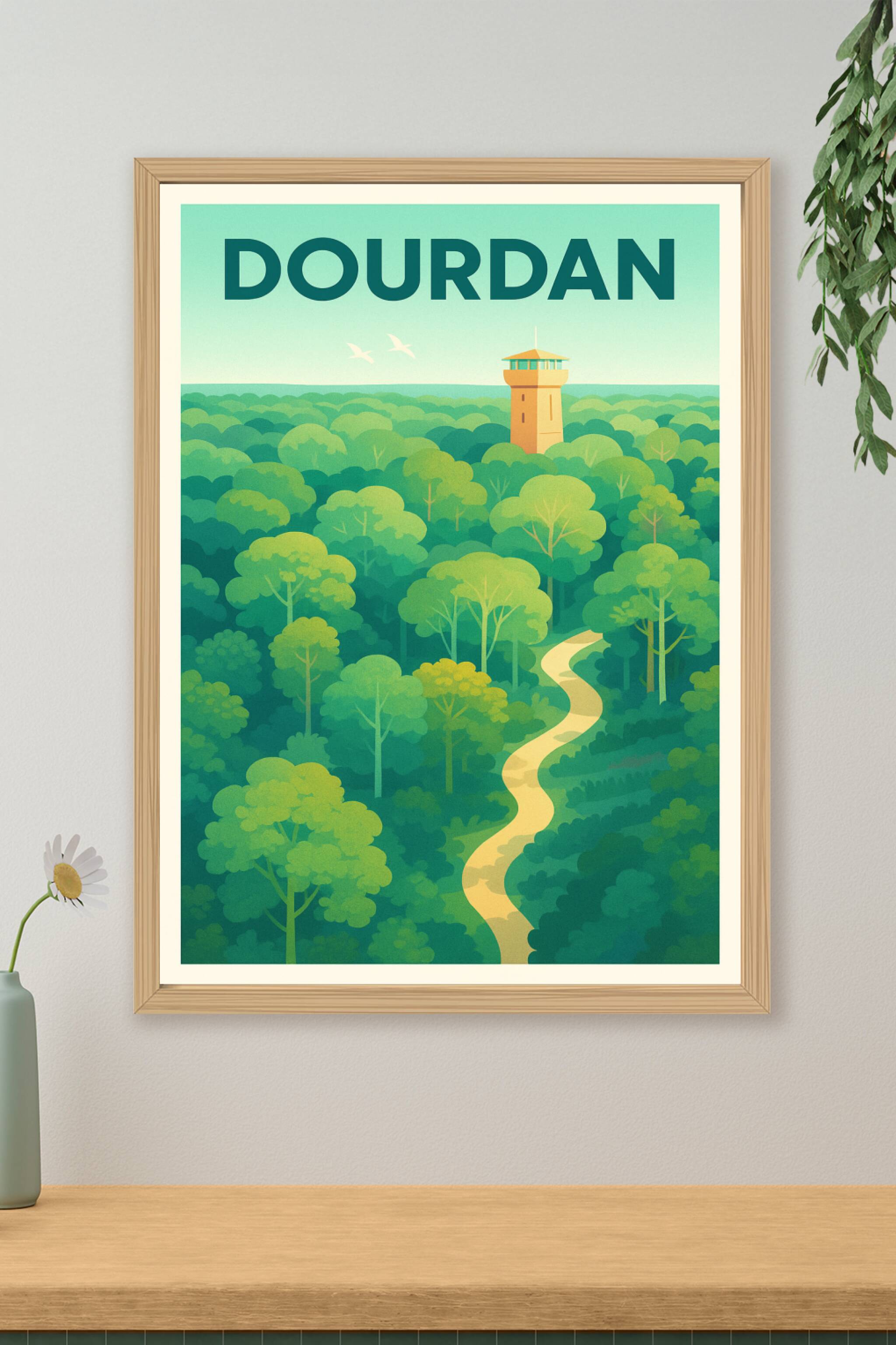 Affiche de Dourdan - Échappée verte et tour emblématique