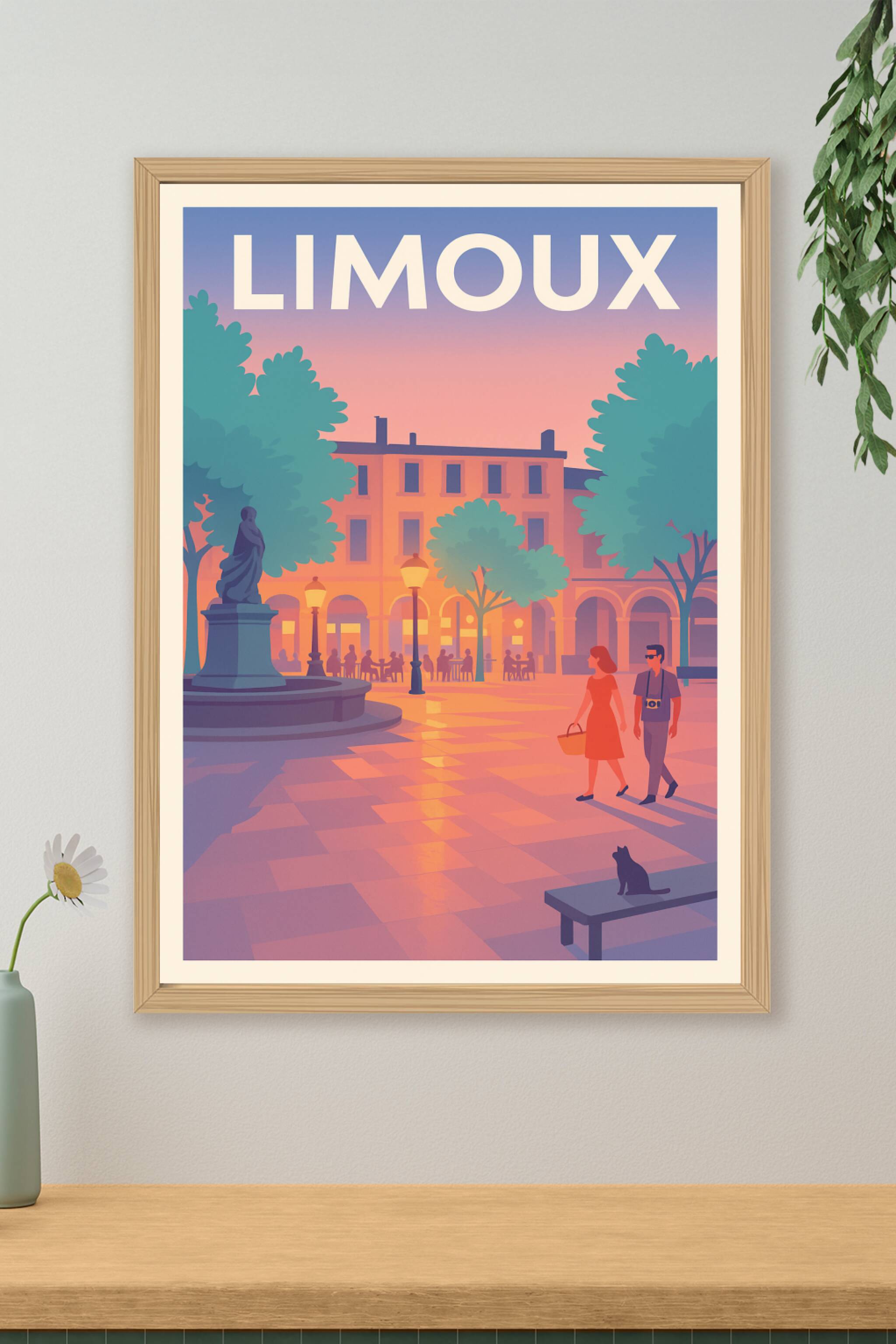 Affiche de Limoux - Promenade au crépuscule en centre-ville