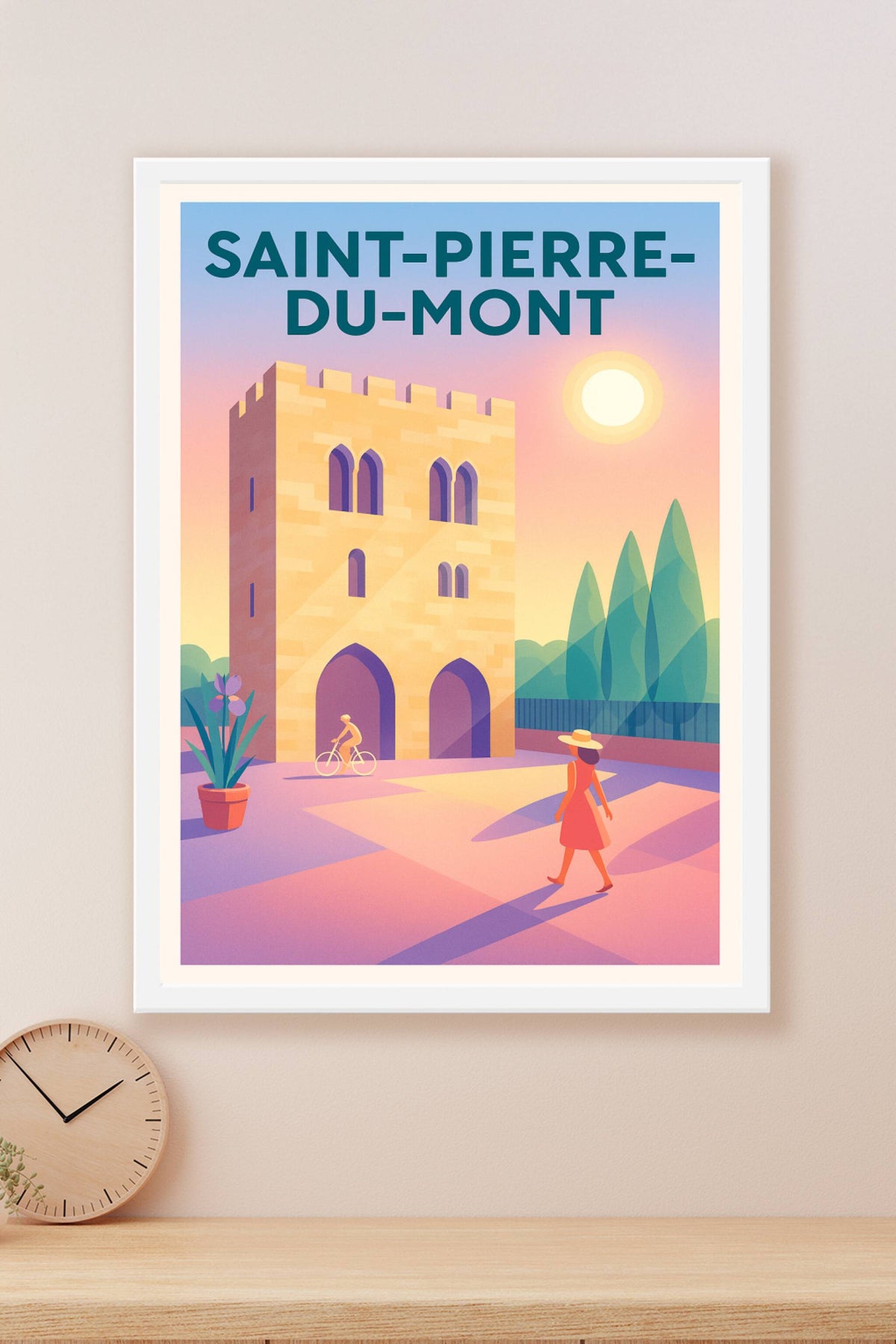 Affiche de Saint-Pierre-du-Mont - L'élégance intemporelle au soleil couchant