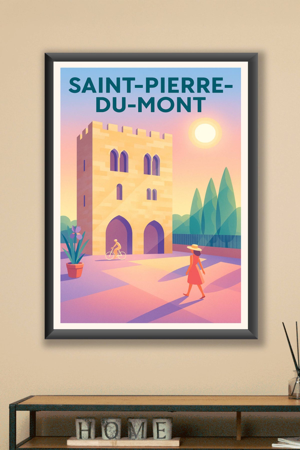 Affiche de Saint-Pierre-du-Mont - L'élégance intemporelle au soleil couchant