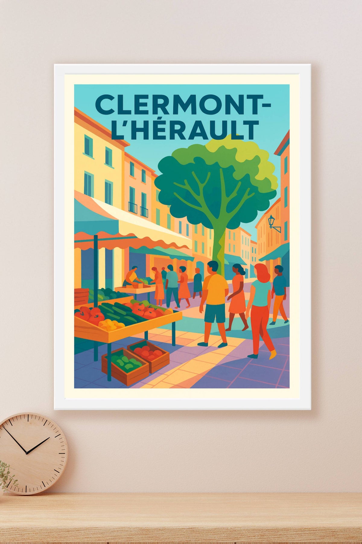 Affiche de Clermont-l'Hérault - Ambiance de marché colorée