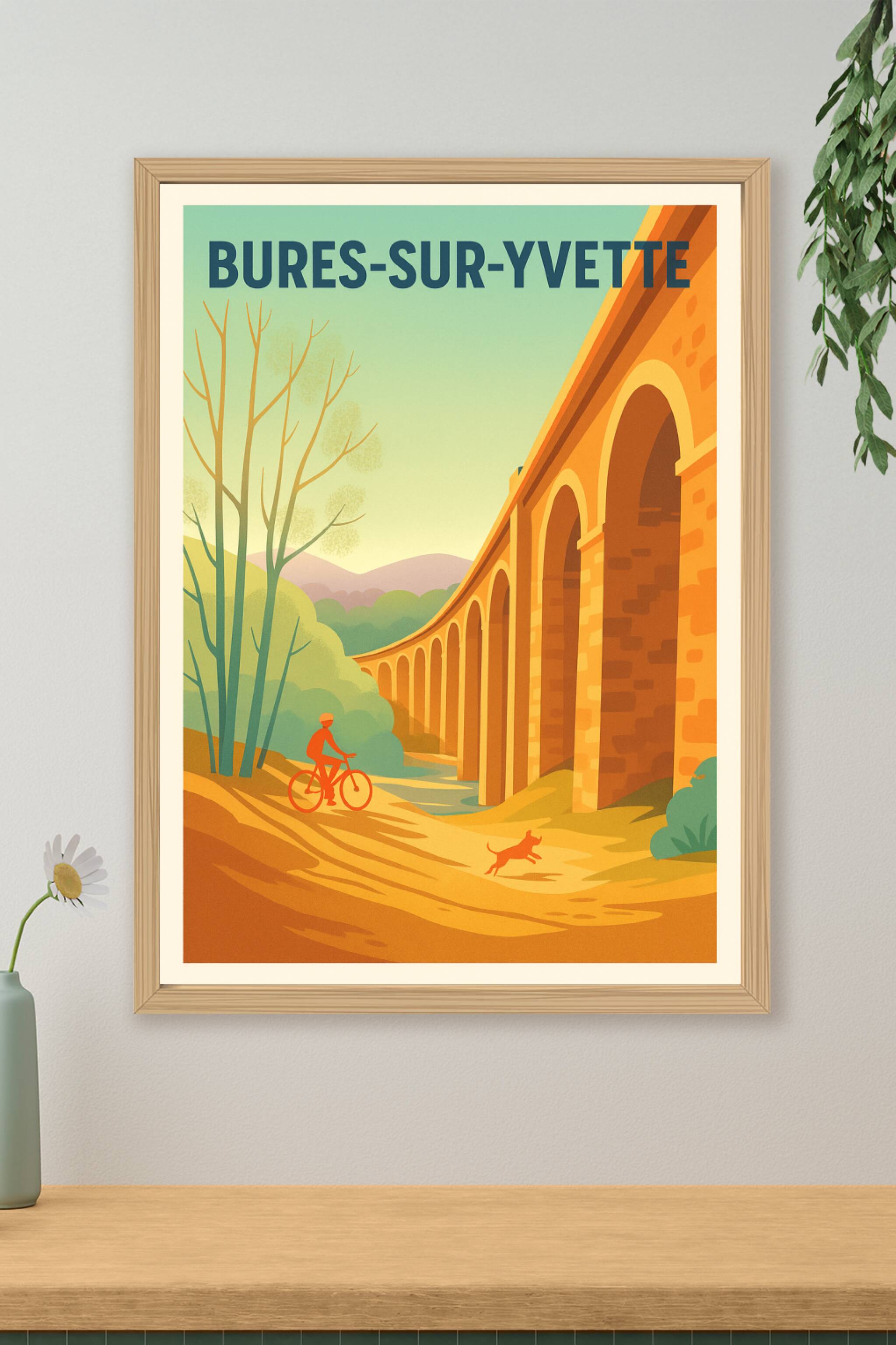 Affiche de Bures-sur-Yvette - L'aqueduc ensoleillé à vélo
