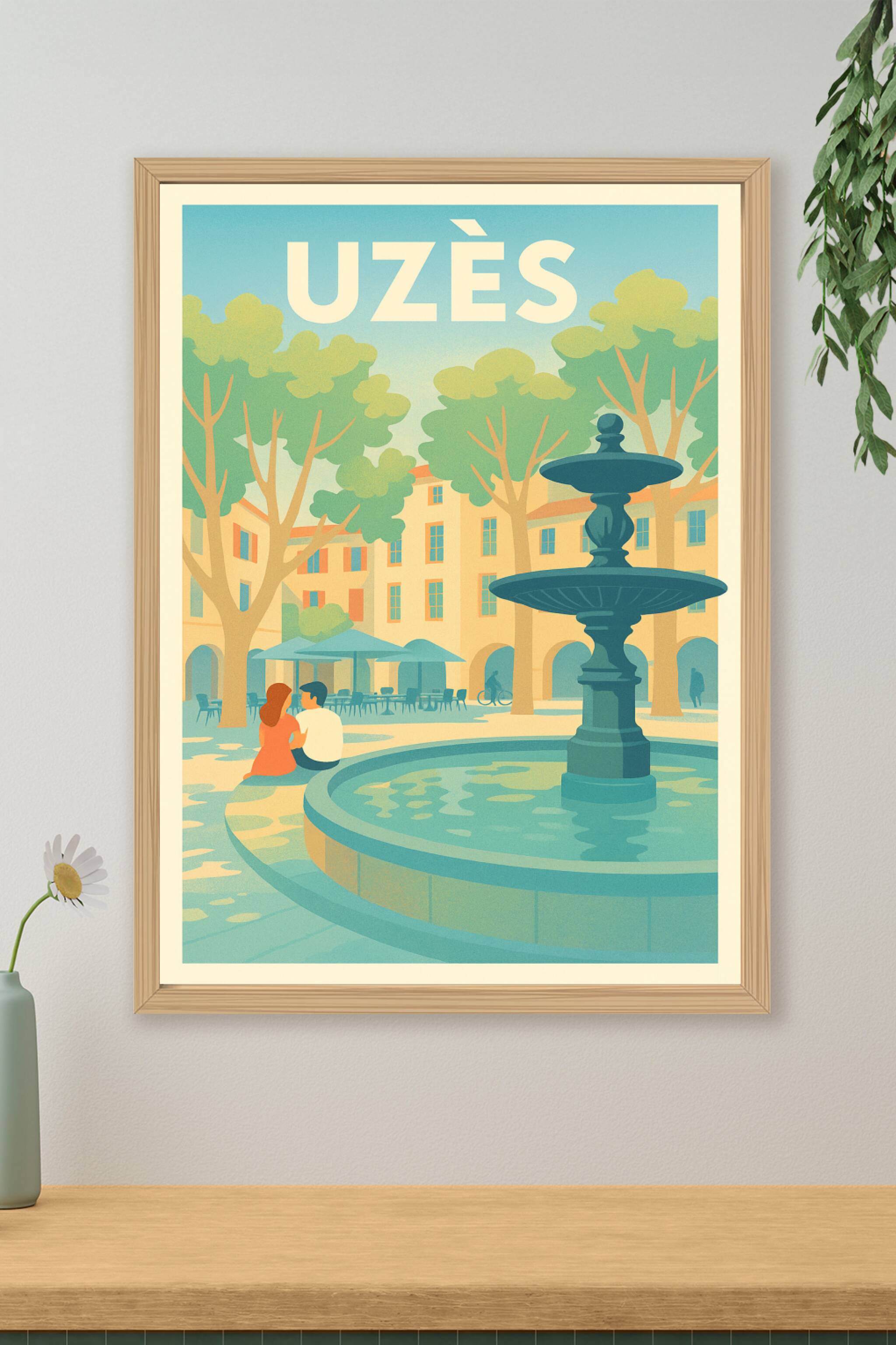 Affiche de Uzès - L'élégance paisible de la place ombragée