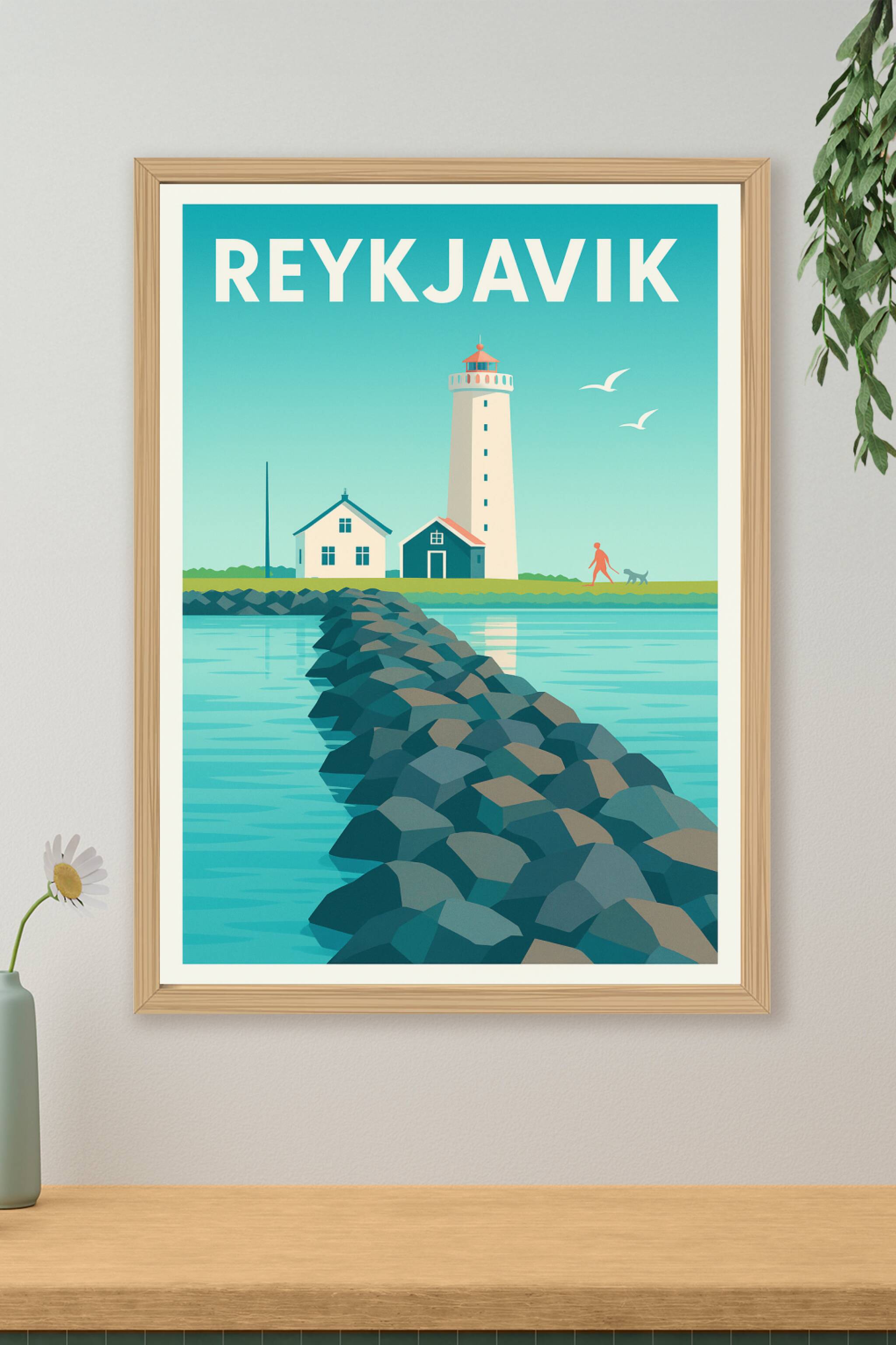 Affiche de Reykjavik - Sérénité nordique au phare côtier