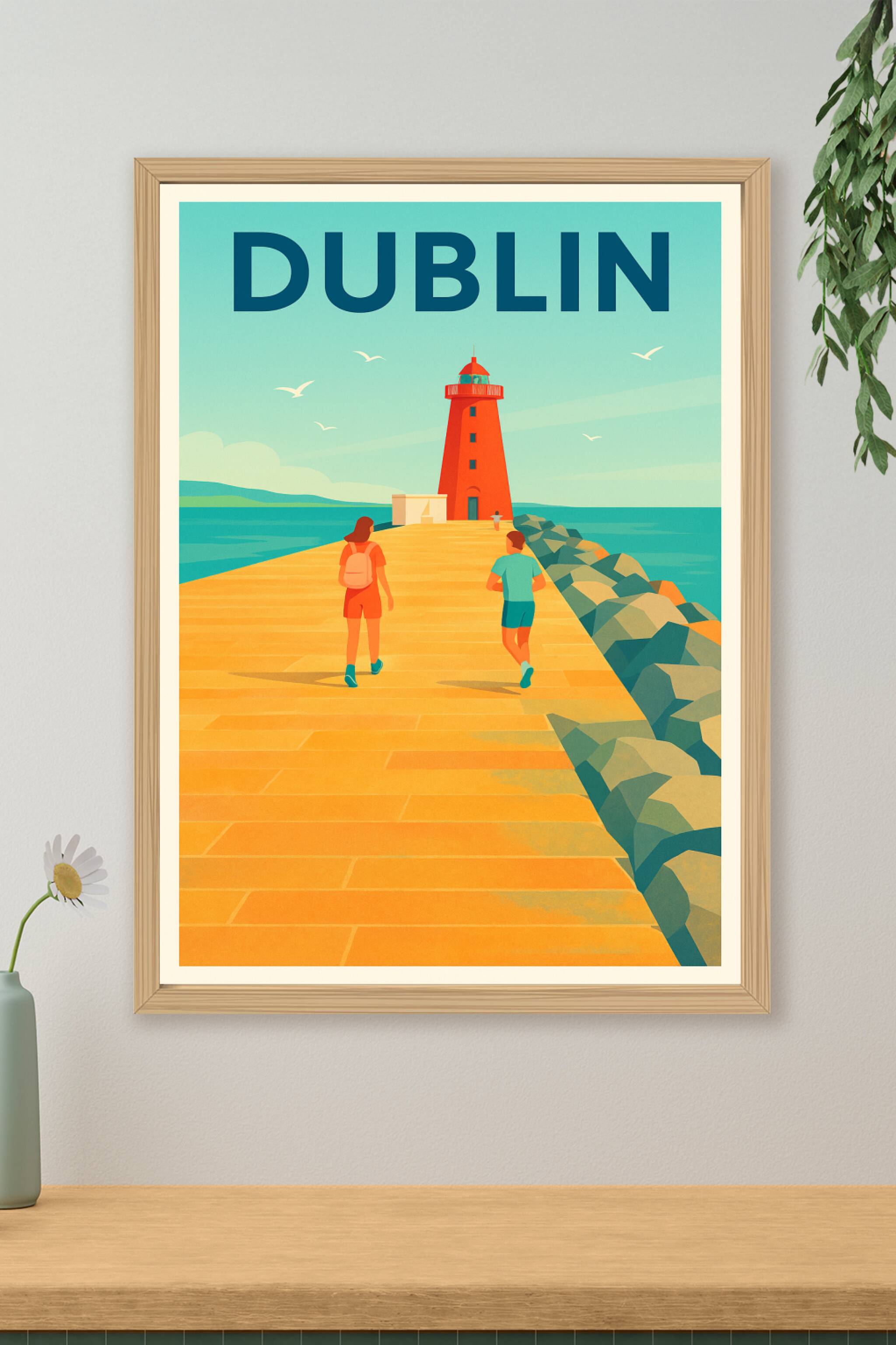 Affiche de Dublin - Promenade ensoleillée au phare emblématique