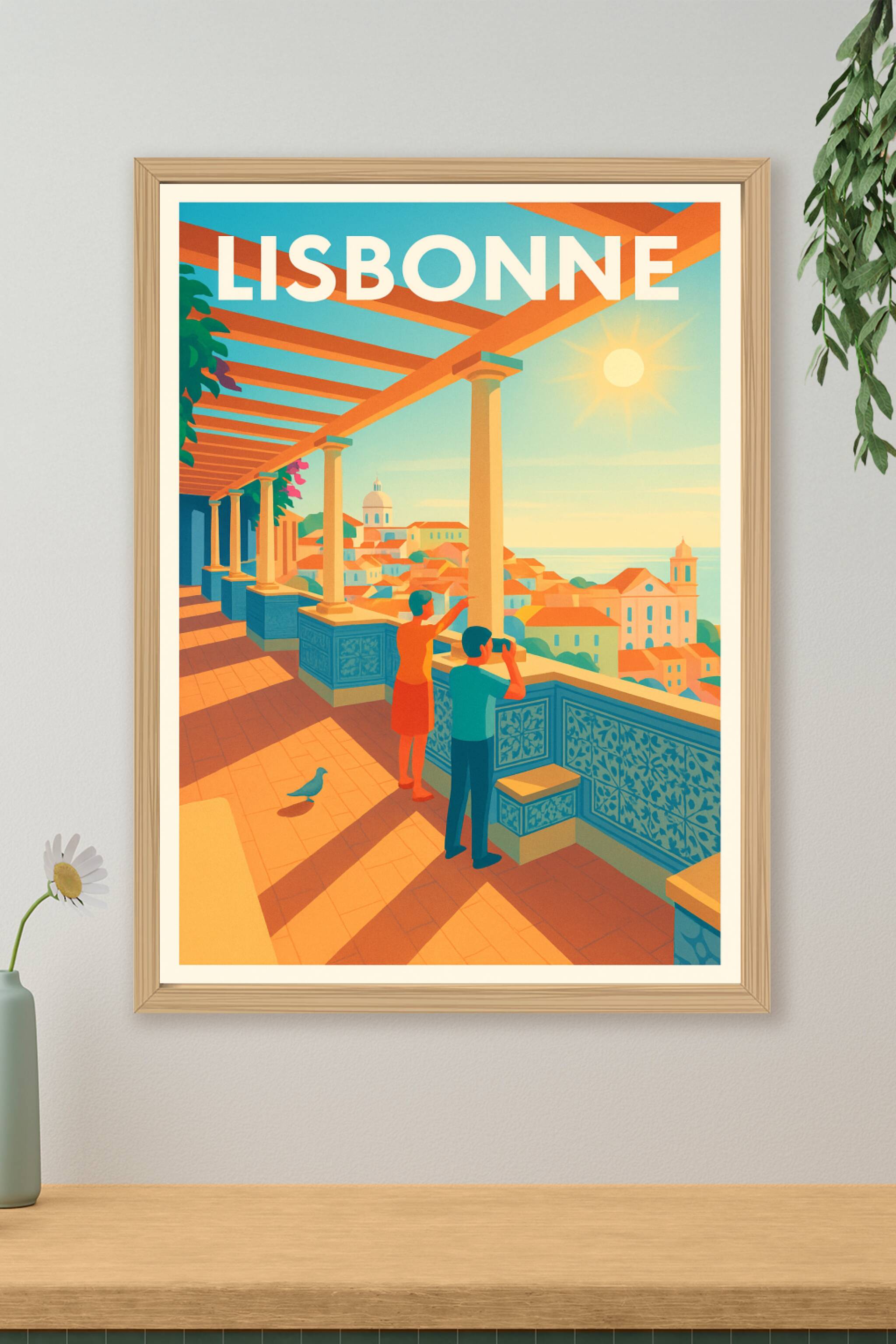 Affiche de Lisbonne - Vue ensoleillée sur la ville aux toits rouges