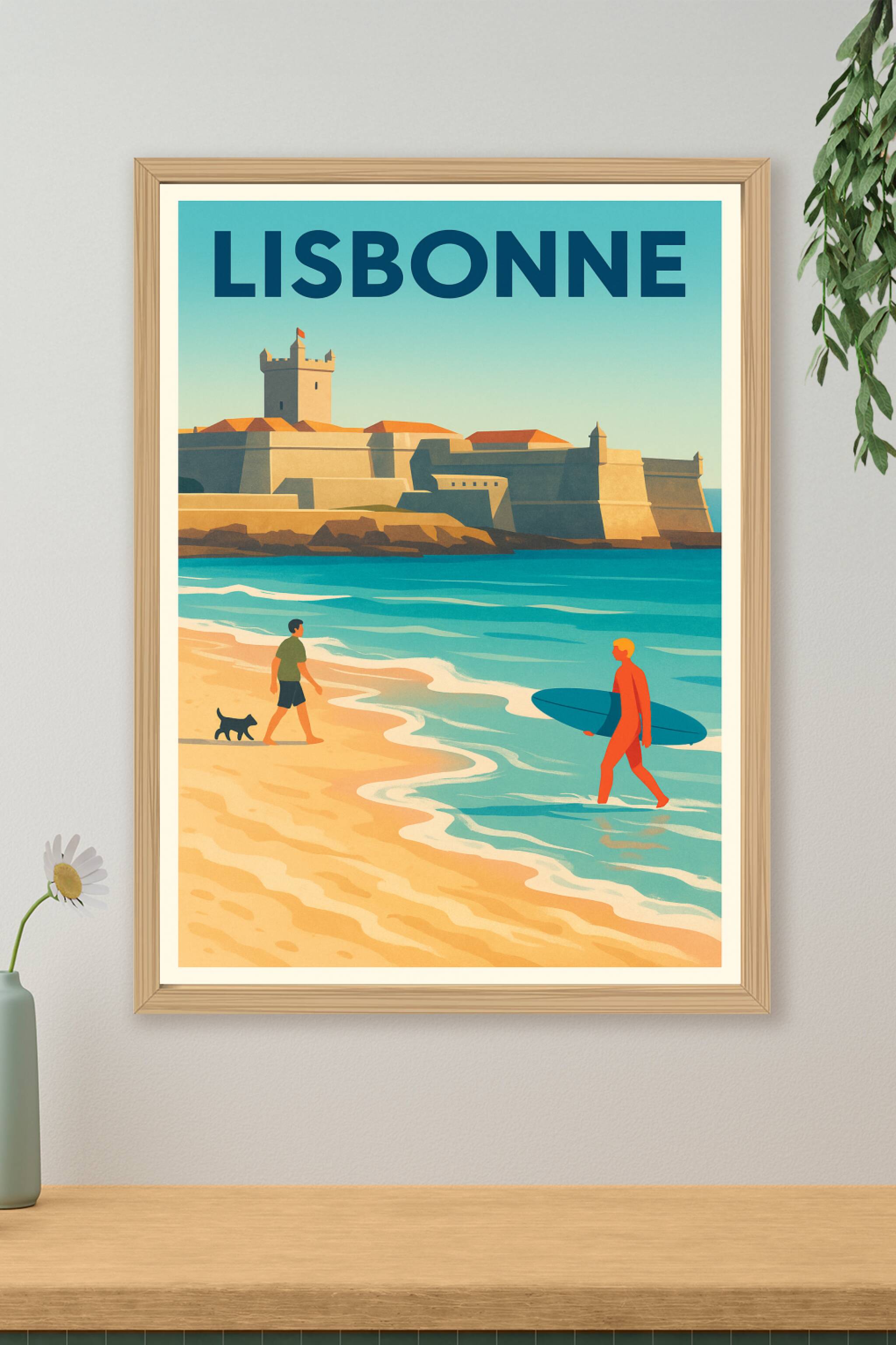 Affiche de Lisbonne - Ambiance balnéaire et forteresse historique