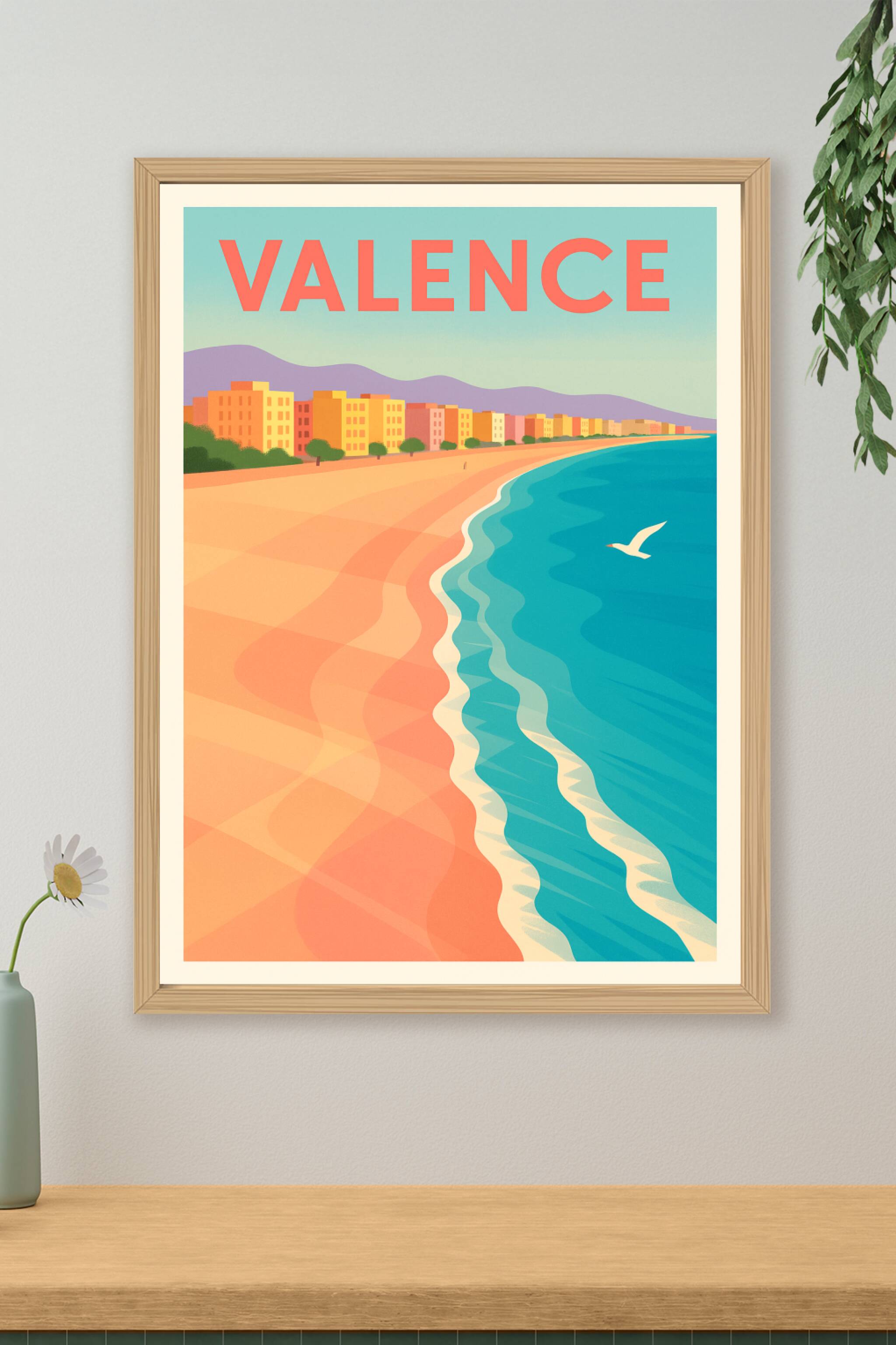 Affiche de Valence - Évasion côtière en couleurs pastel