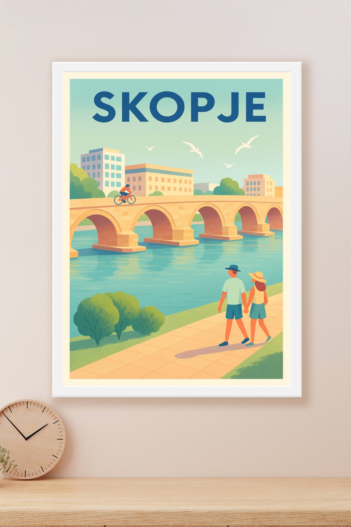 Affiche de Skopje - Promenade estivale au bord de la rivière