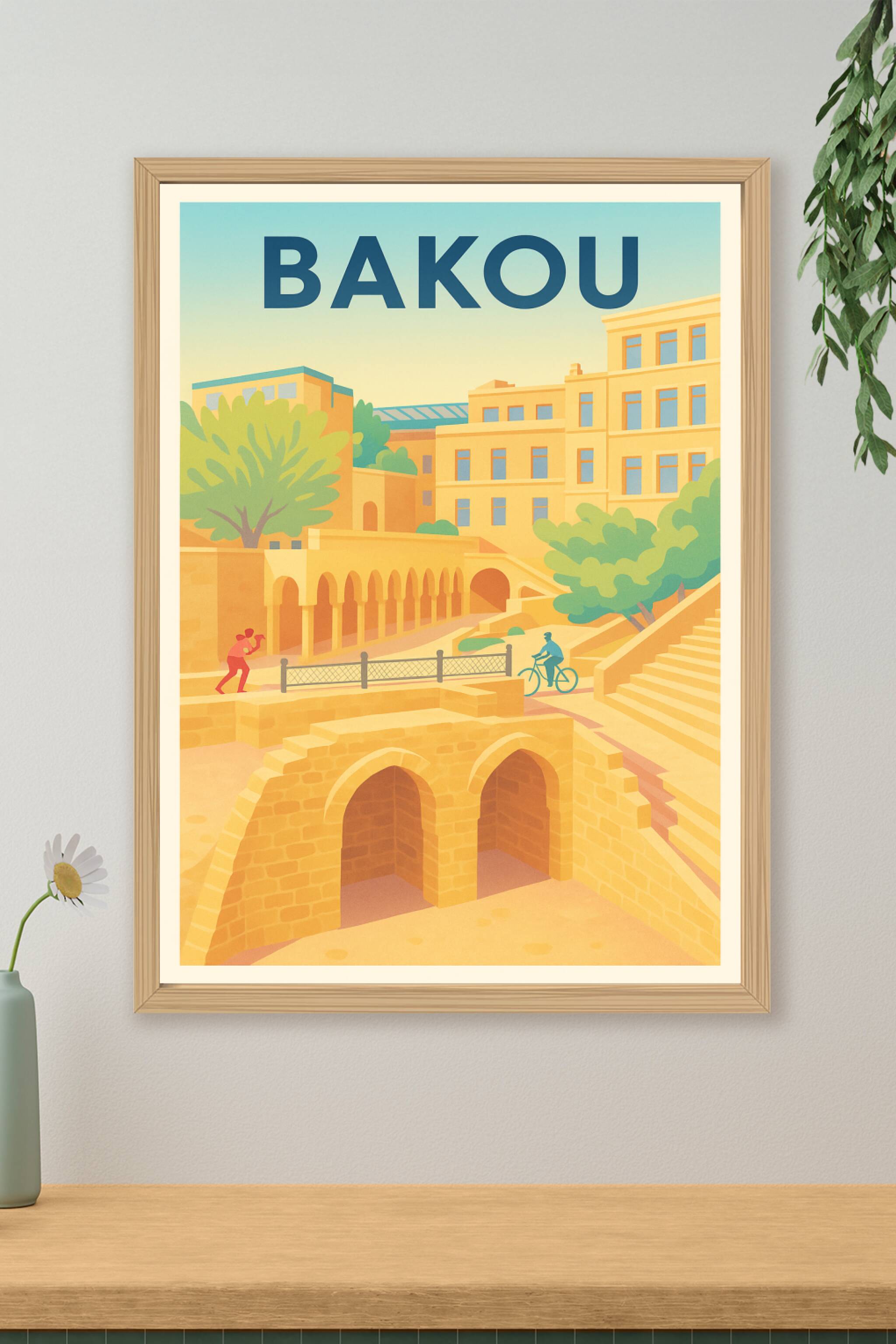 Affiche de Bakou - Lumières dorées de la vieille ville