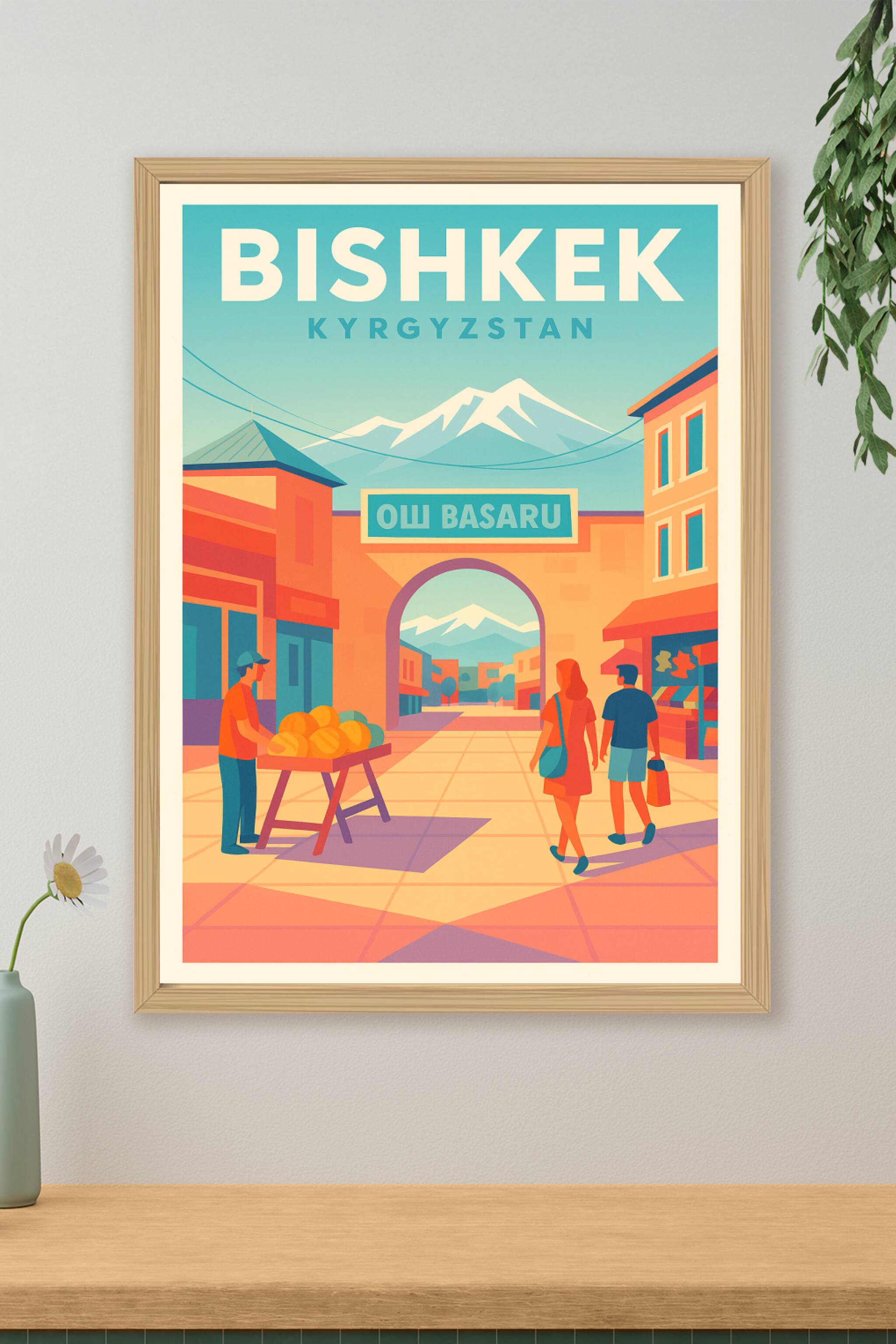 Affiche de Bichkek - L'entrée colorée du marché Osh Basaru