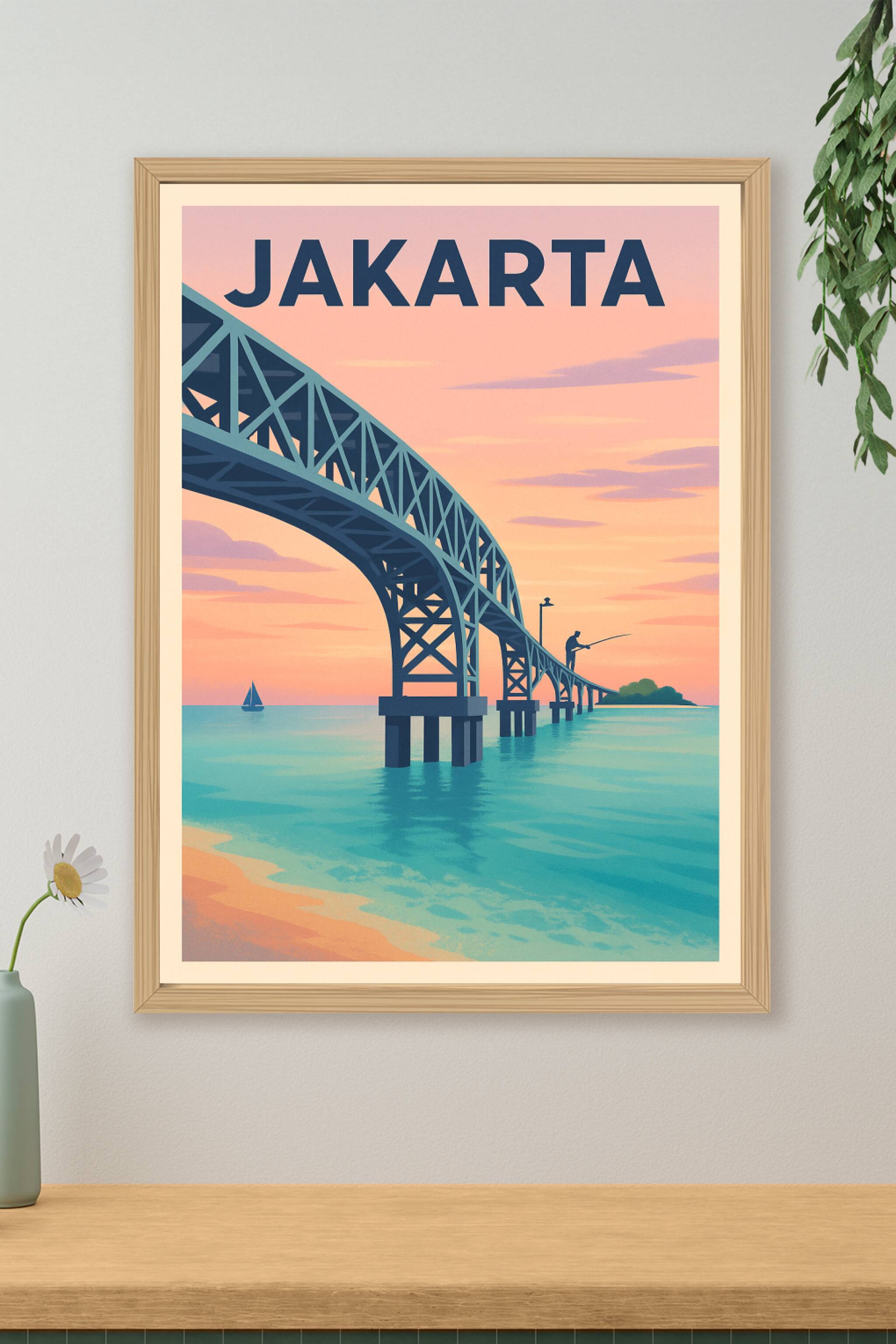Affiche de Jakarta - Tranquillité sous le pont au coucher du soleil