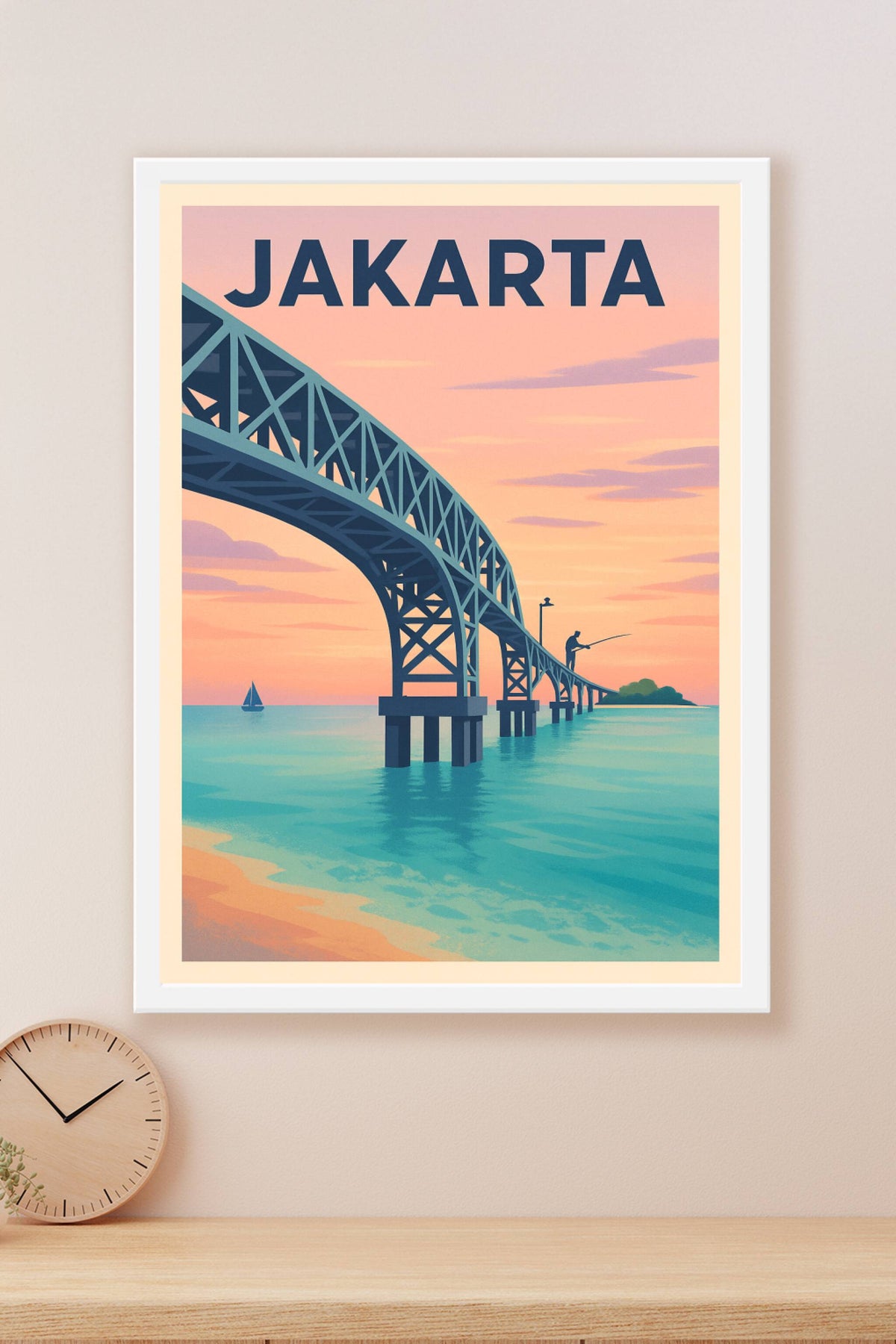 Affiche de Jakarta - Tranquillité sous le pont au coucher du soleil