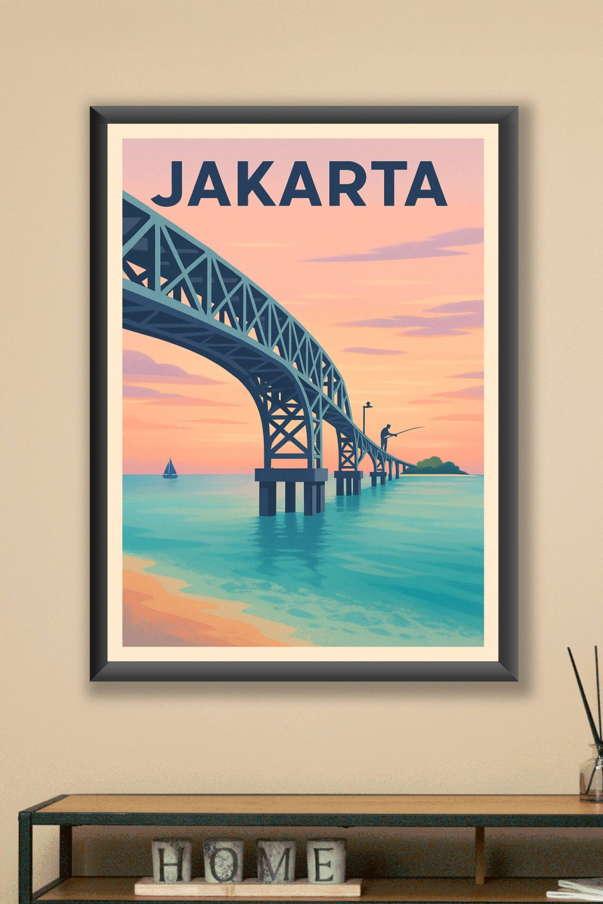 Affiche de Jakarta - Tranquillité sous le pont au coucher du soleil