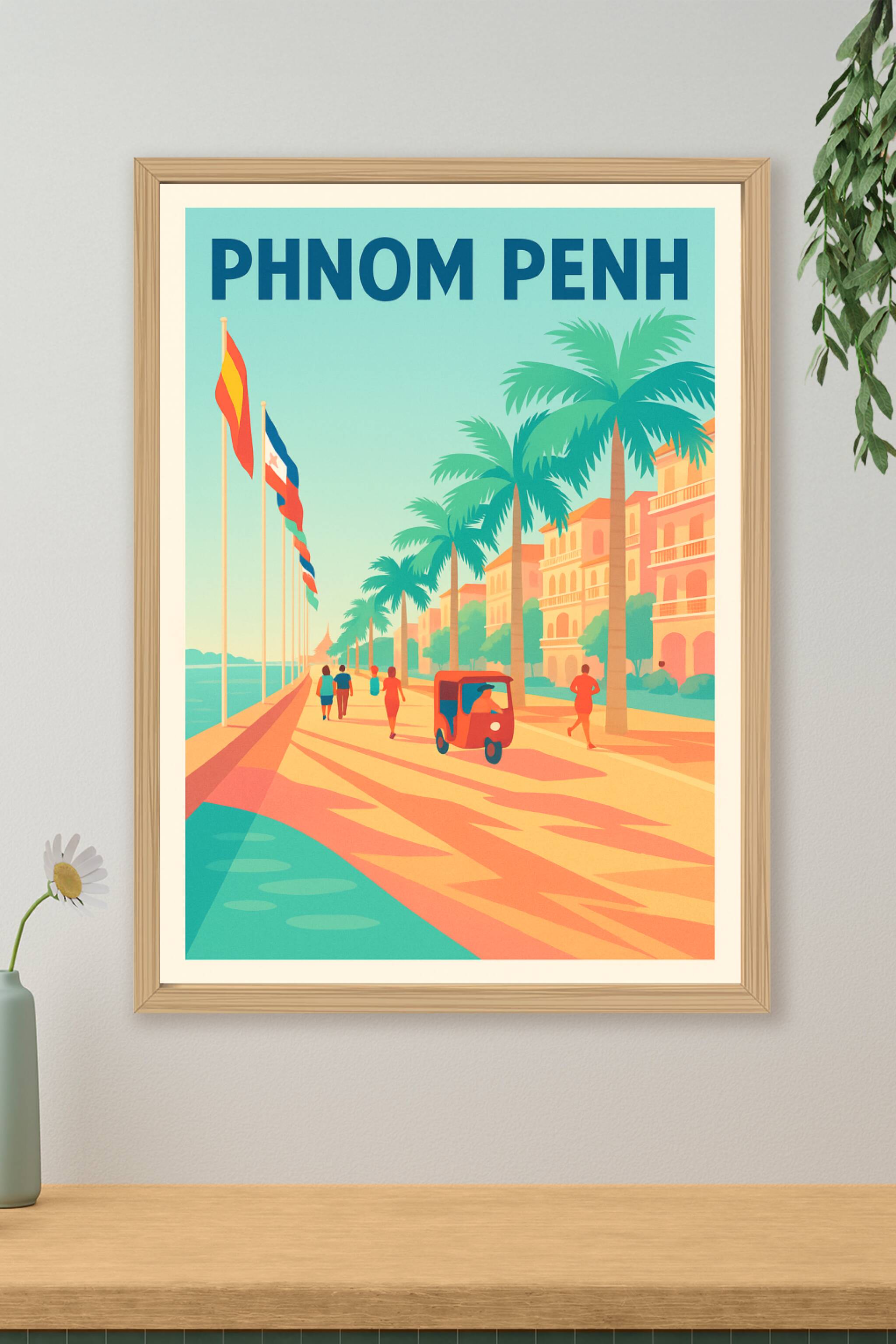 Affiche de Phnom Penh - Promenade ensoleillée au bord du Mékong
