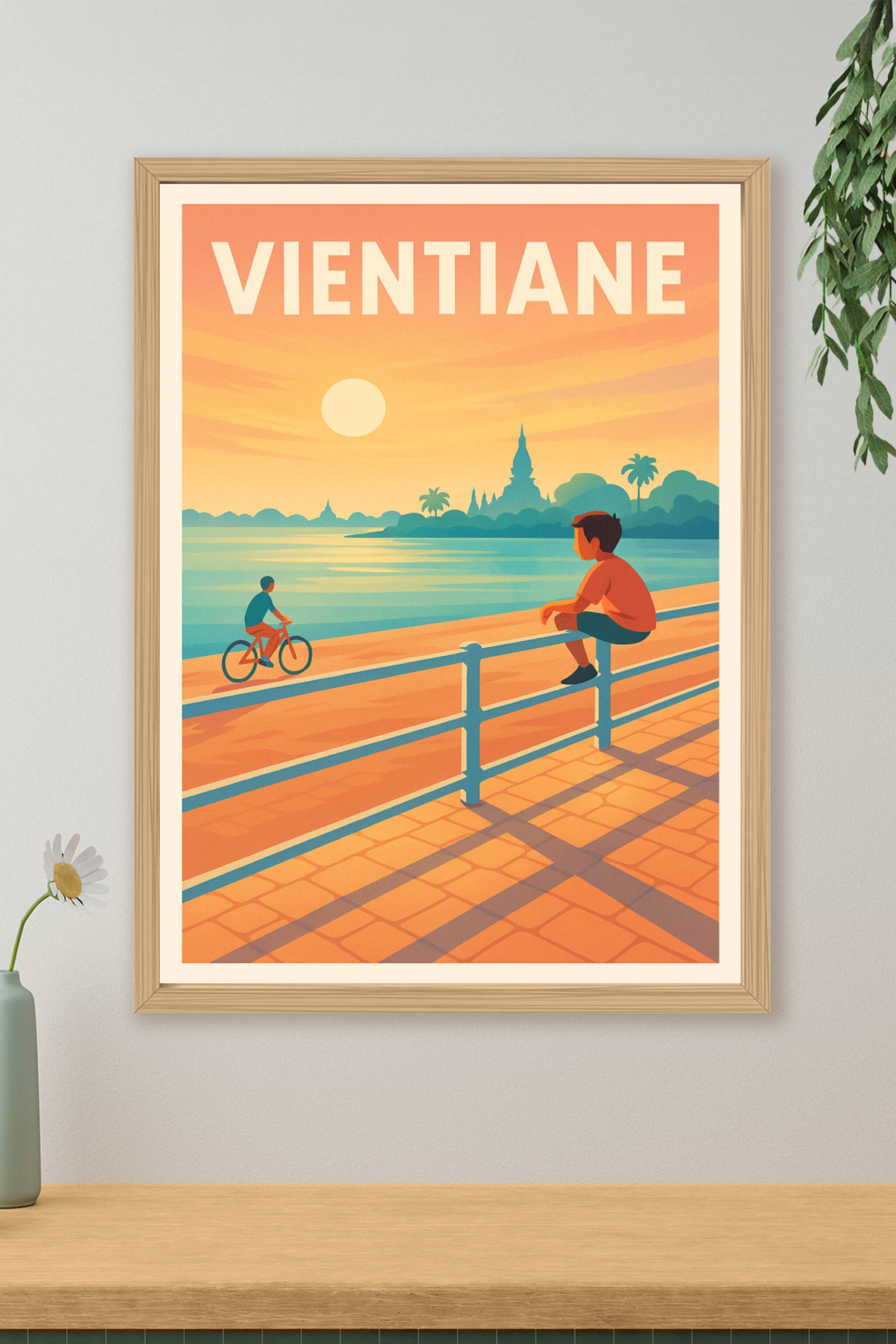 Affiche de Vientiane - Sérénité au bord du Mékong au coucher du soleil