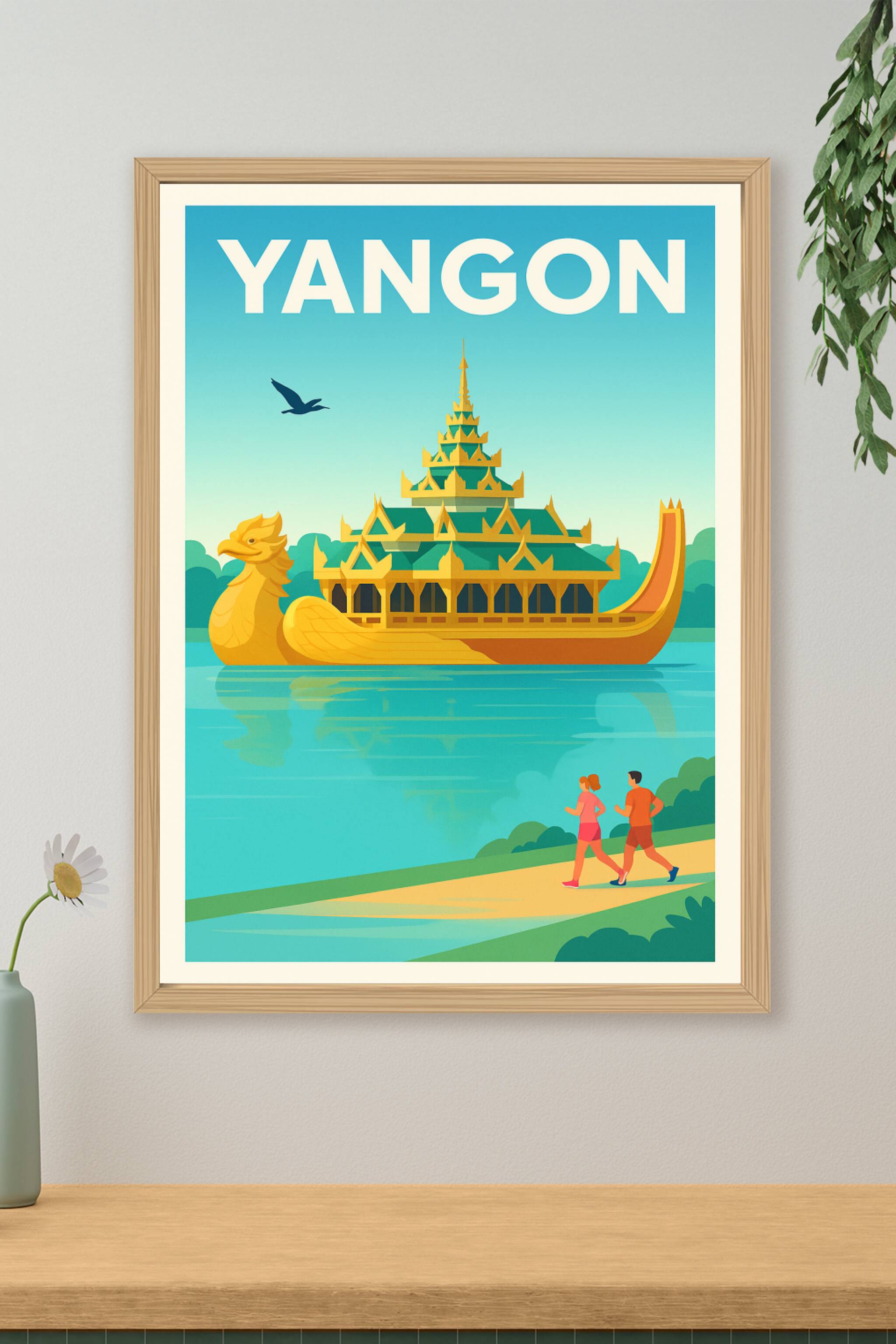 Affiche de Yangon - L'élégance dorée sur l'eau