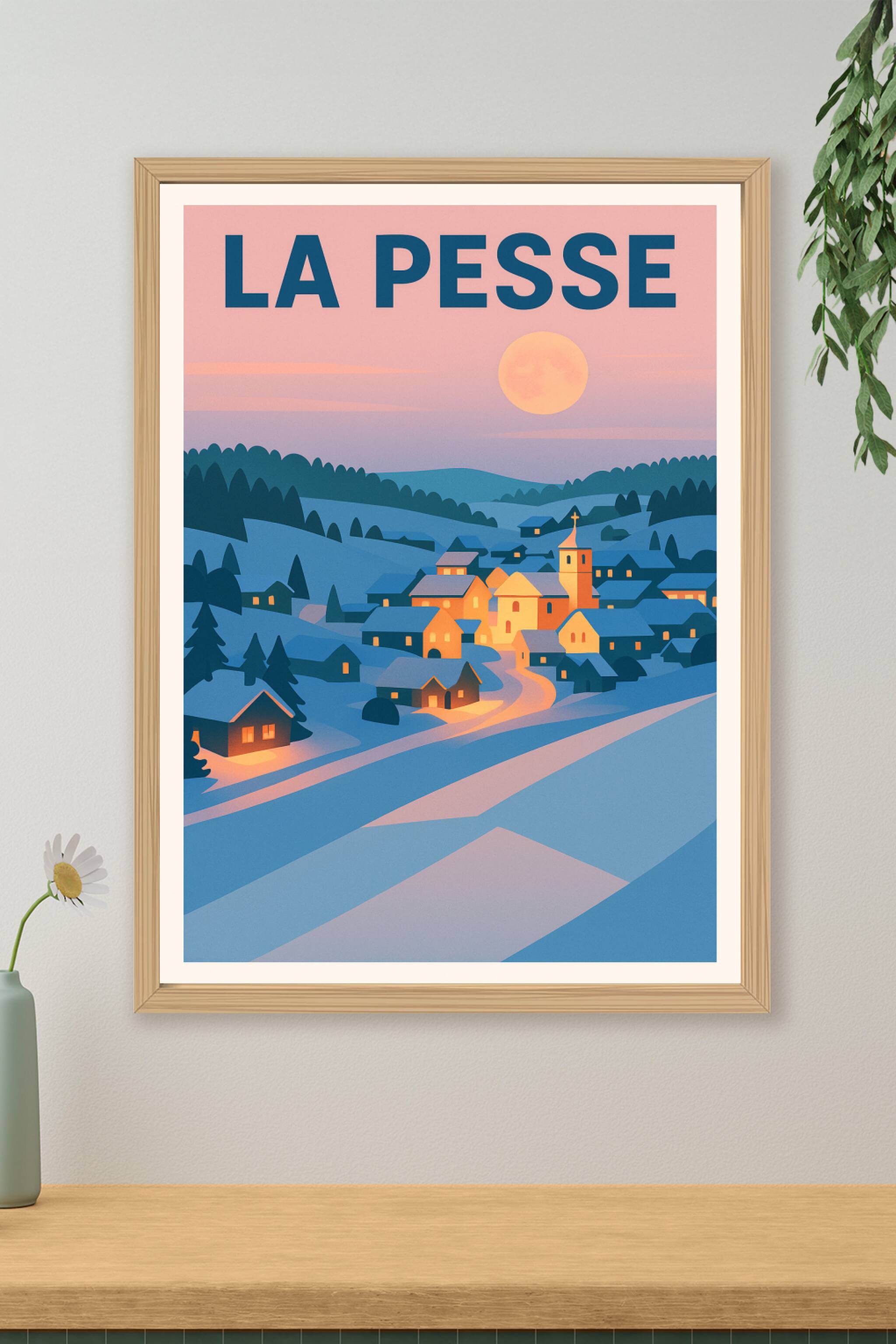 Affiche de La Pesse - Village paisible au clair de lune