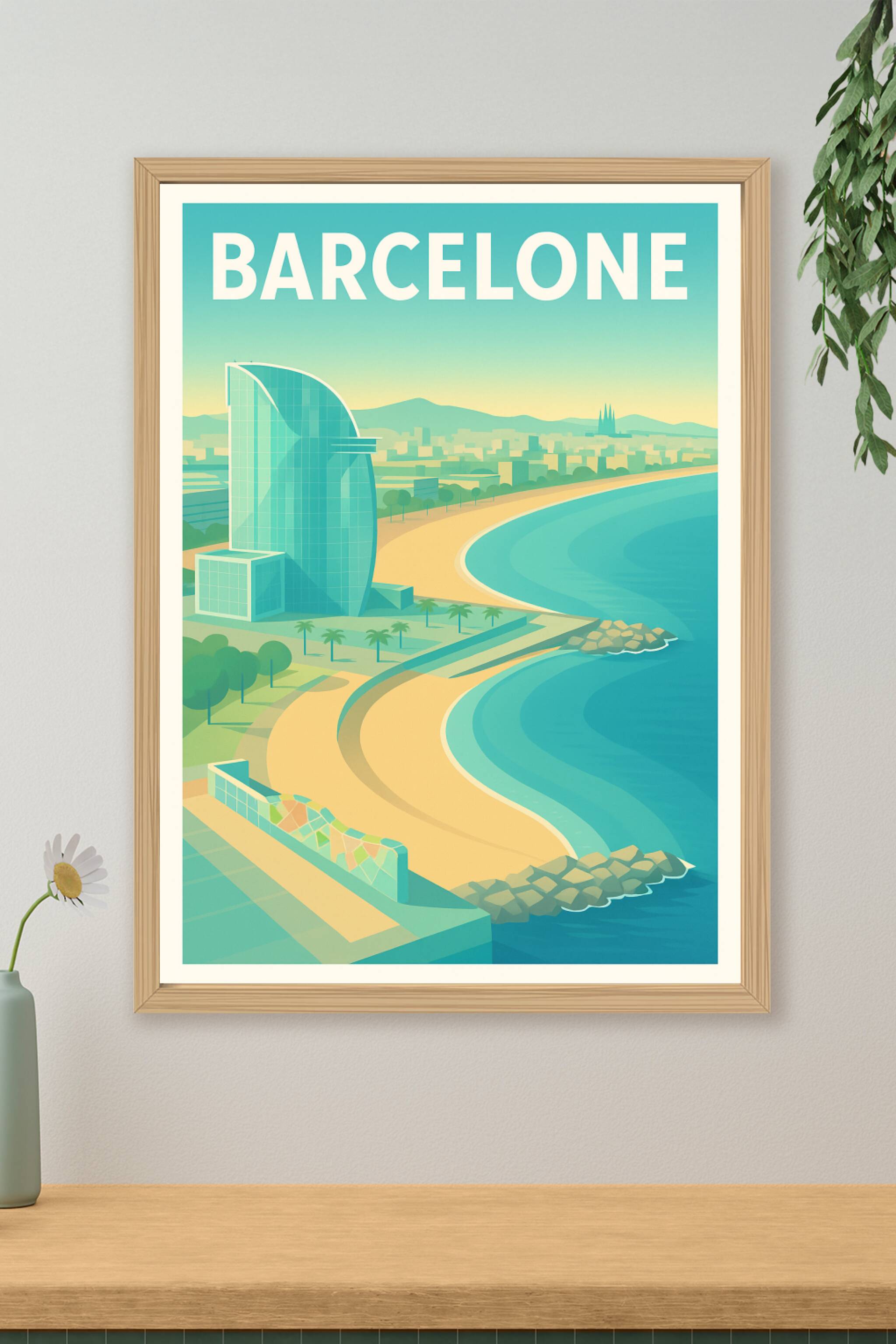 Affiche de Barcelone - Vagues et rayons sur la côte catalane