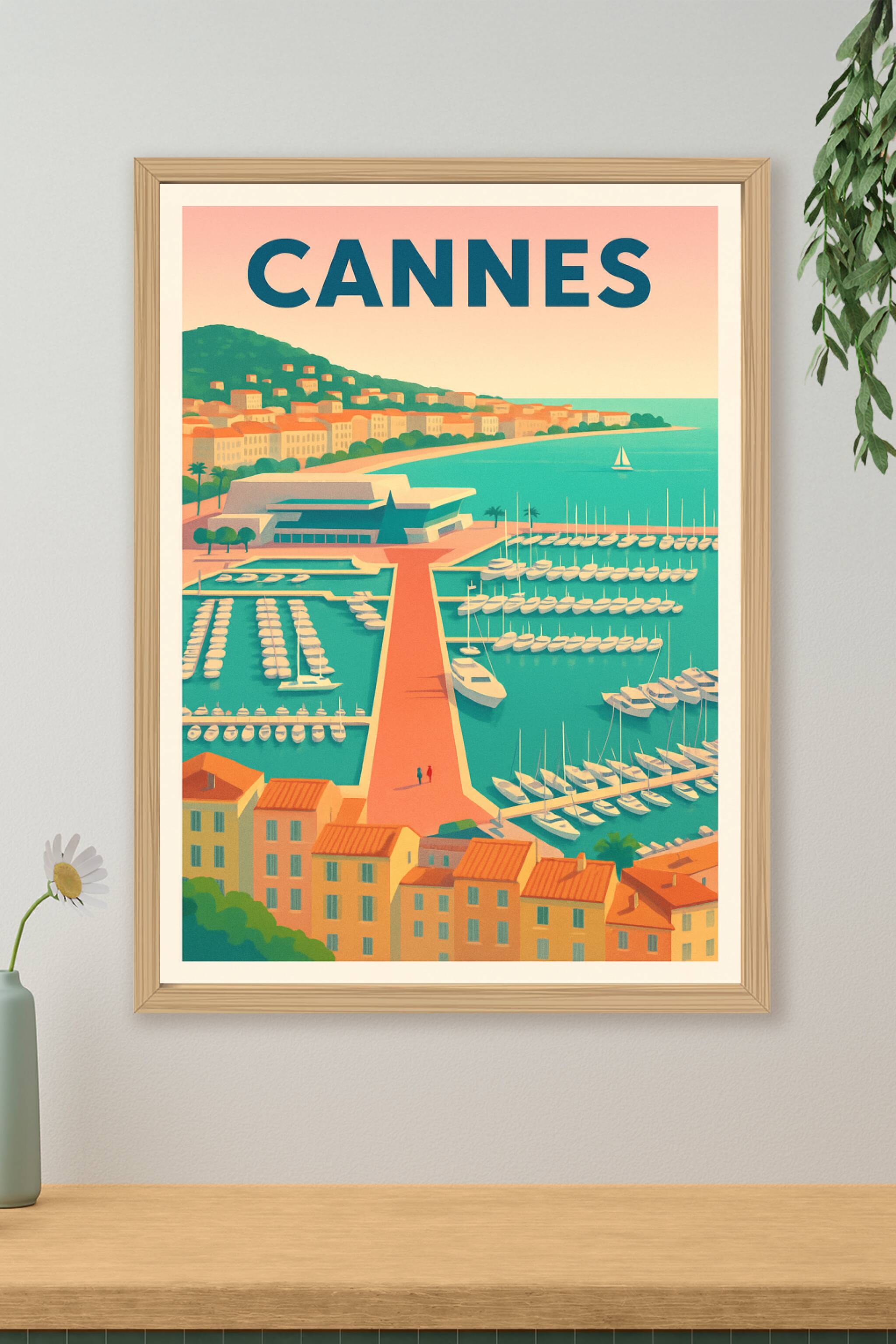 Affiche de Cannes - Vue emblématique du port et de la baie
