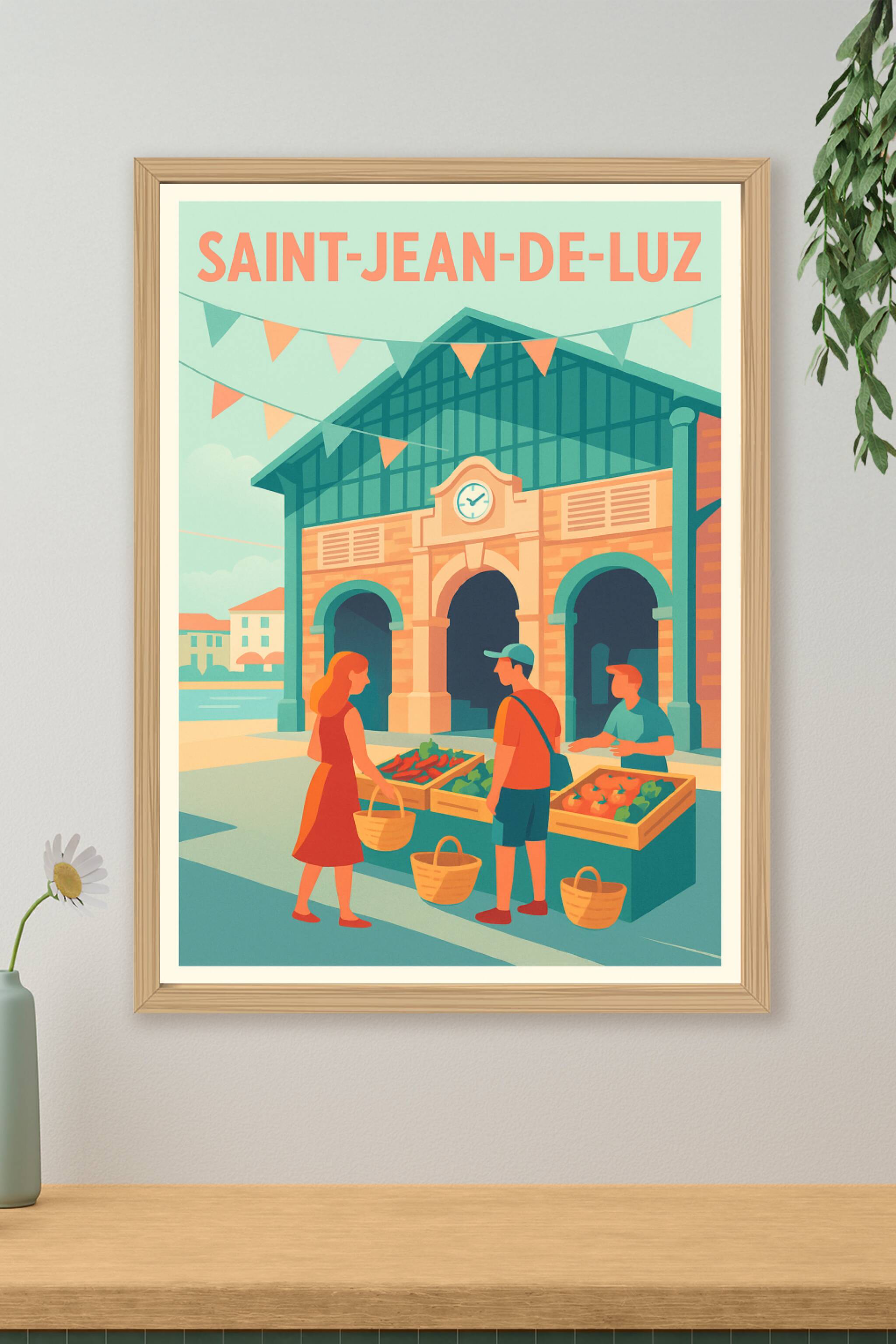 Affiche de Saint-Jean-de-Luz - Charme et authenticité du marché basque