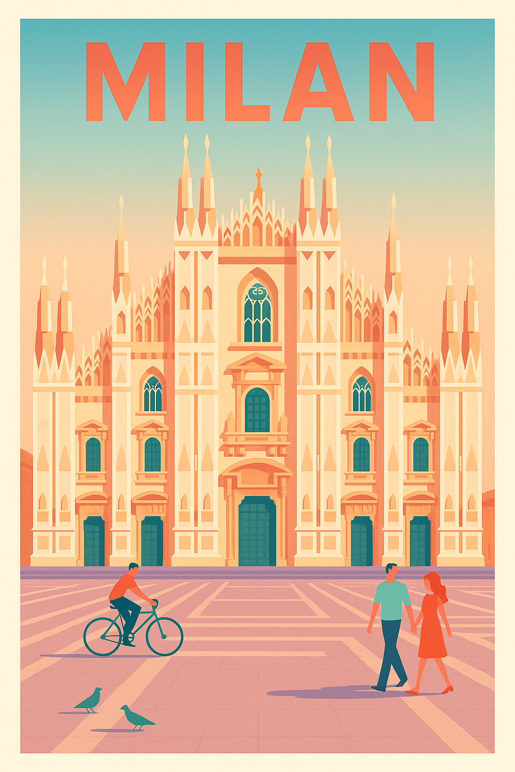 Affiche de Milan - Atmosphère romantique devant le Duomo
