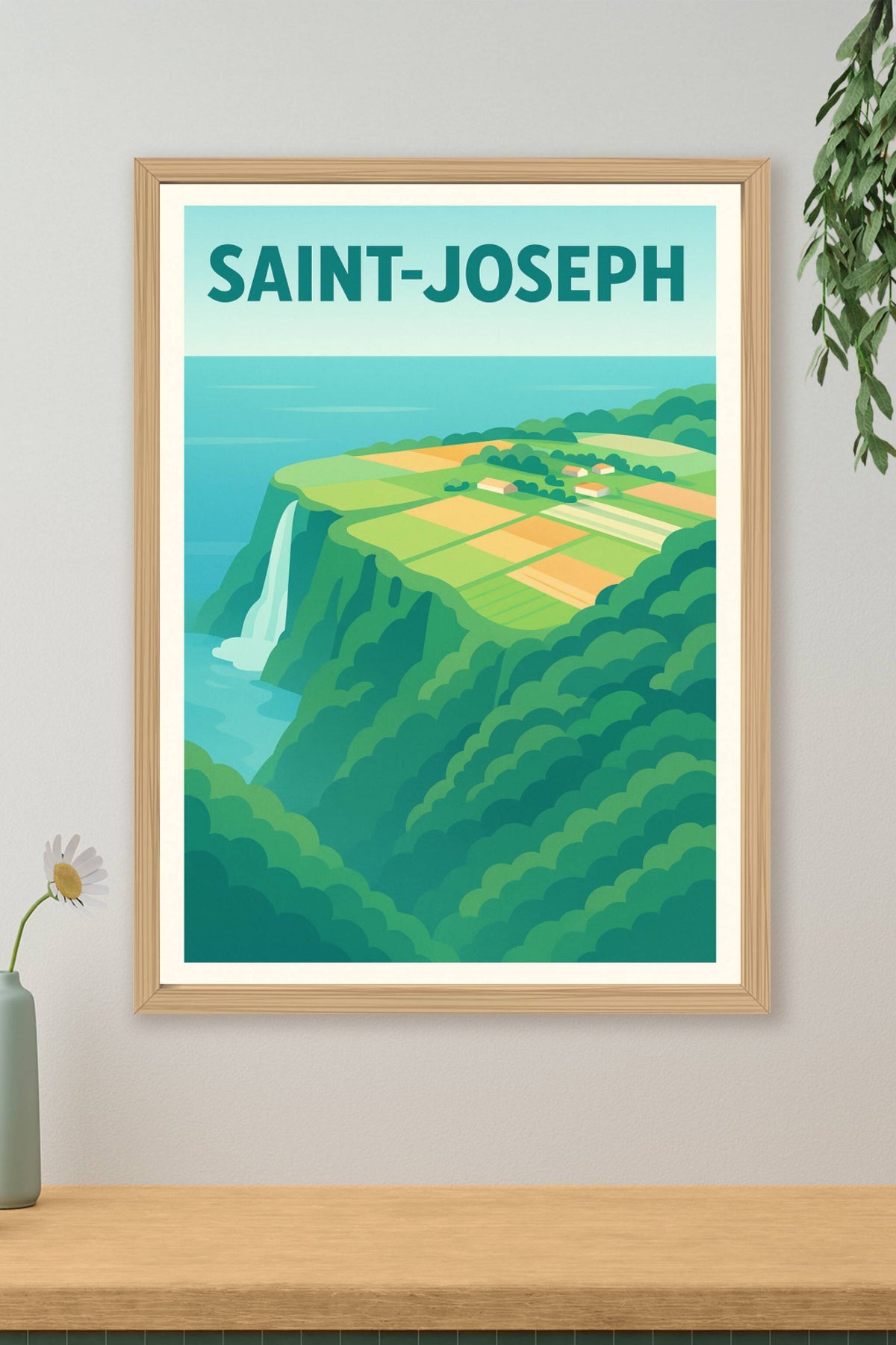 Affiche de Saint-Joseph - Panorama verdoyant et cascade spectaculaire
