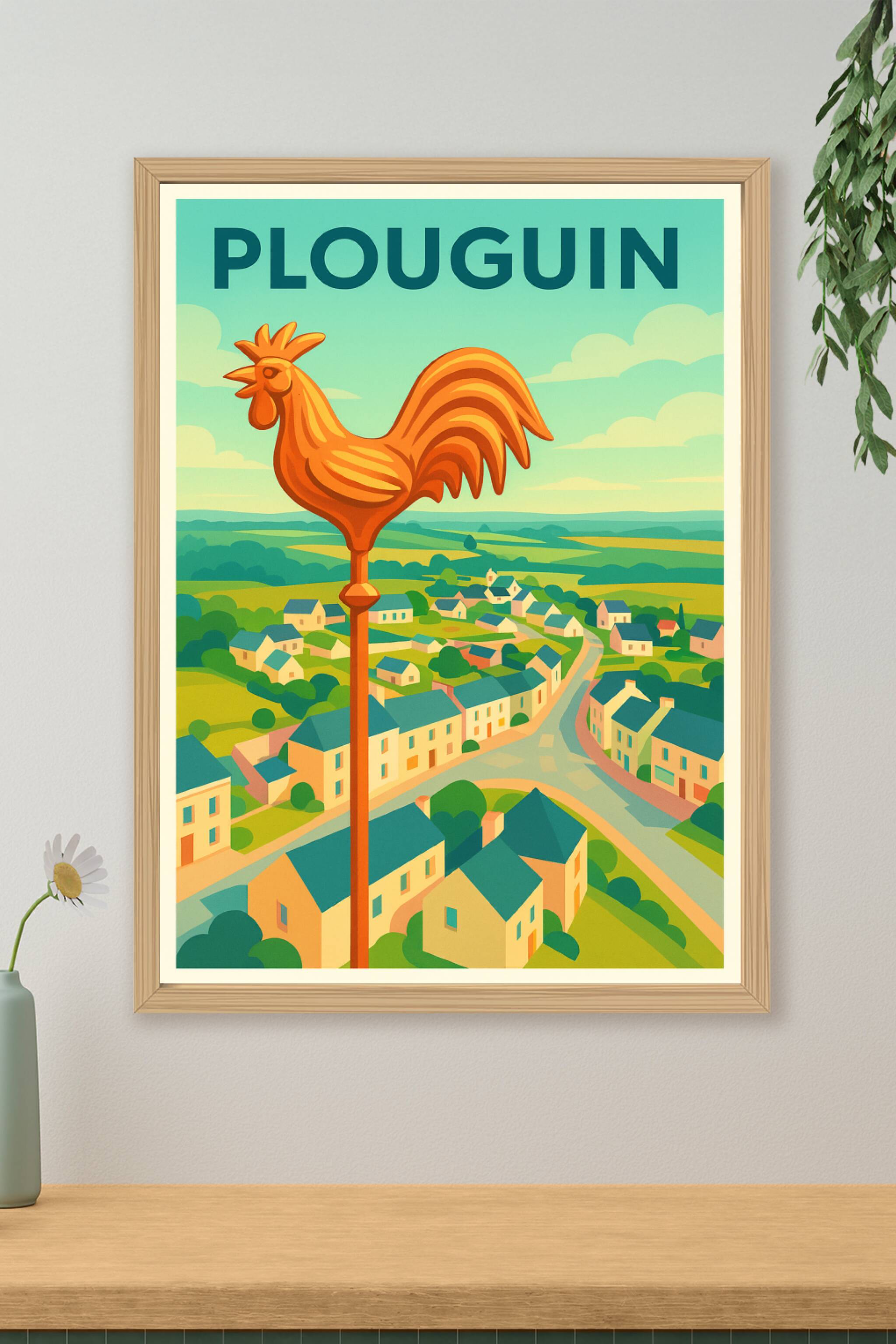 Affiche de Plouguin - Vue bucolique et emblème local