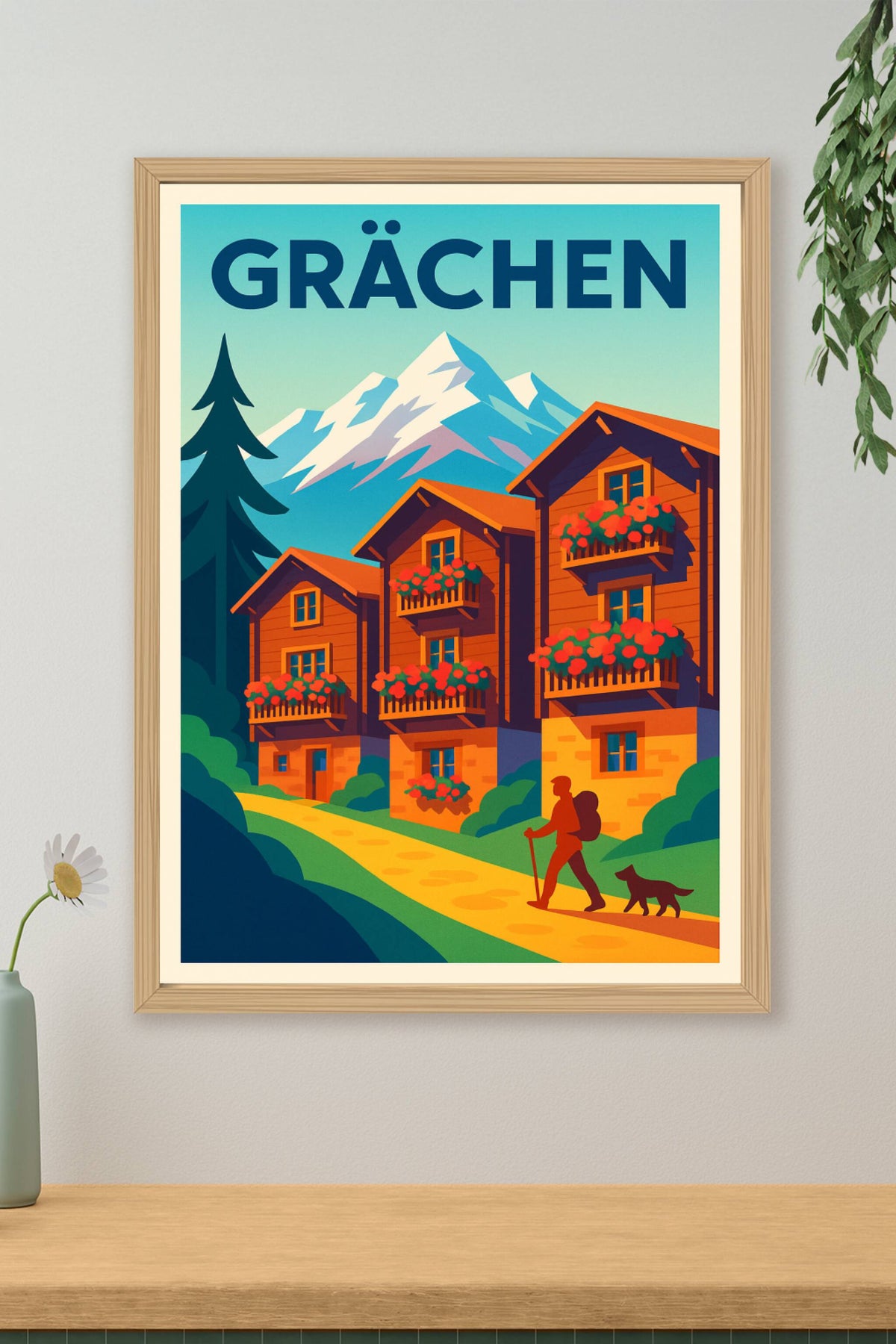 Affiche de Grächen - Évasion alpine au cœur des chalets fleuris