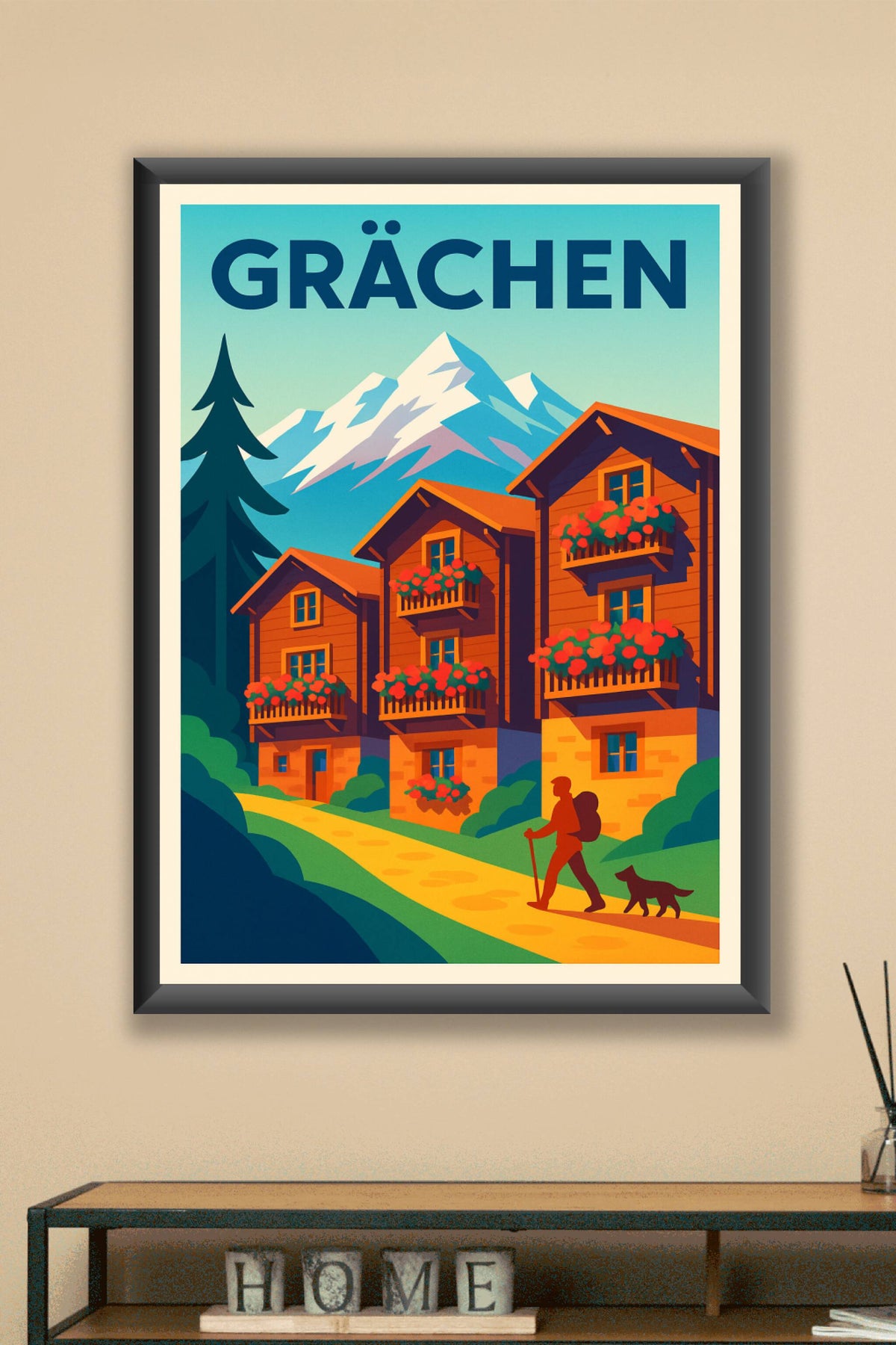 Affiche de Grächen - Évasion alpine au cœur des chalets fleuris